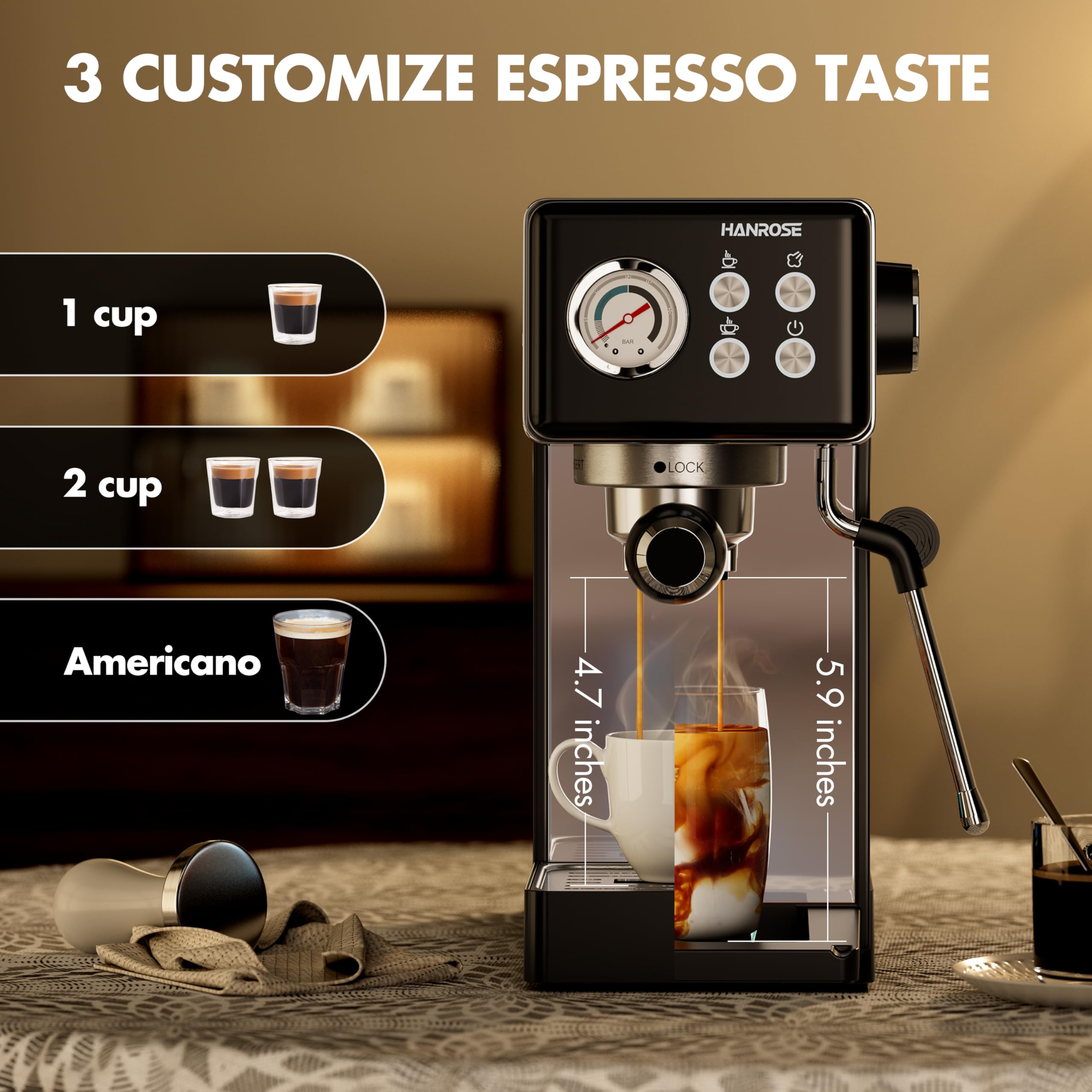 **15 Bar Compact Espresso Machine with Milk Frother - Stainless Steel Coffee Maker for Latte & Cappuccino - Perfect for Home Baristas & Coffee Lovers**    *(Use Cases: Ideal for home kitchens, small offices, or as a gift for coffee enthusiasts who enjoy café-quality espresso, lattes, and cappuccinos.)*