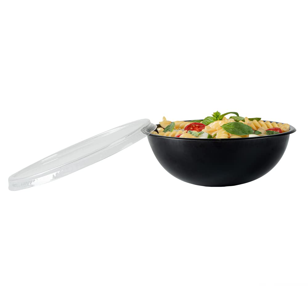 Restaurantware 21oz Recyclable Plastic Salad Bowls - 200-Pack Disposable Large Black Food Containers for Pasta, Salads, Takeout | Eco-Friendly Catering & Party Supplies