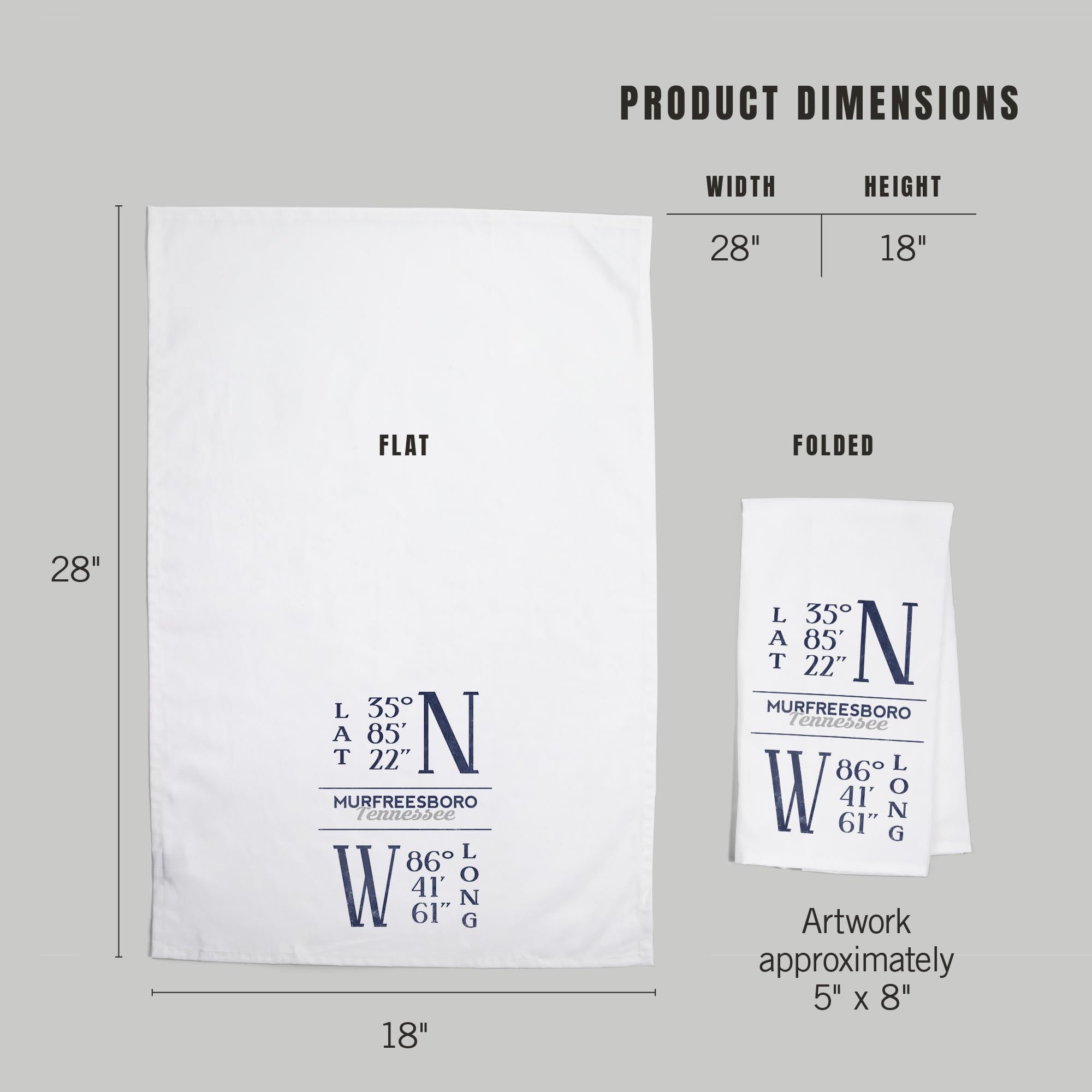 Lantern Press Murfreesboro Tennessee Latitude Longitude Blue Cotton Tea Towel - 100% Cotton Decorative Hand Towel for Kitchen, Home Decor & Gift - Perfect for Dish Drying, Wall Art & Farmhouse Decor