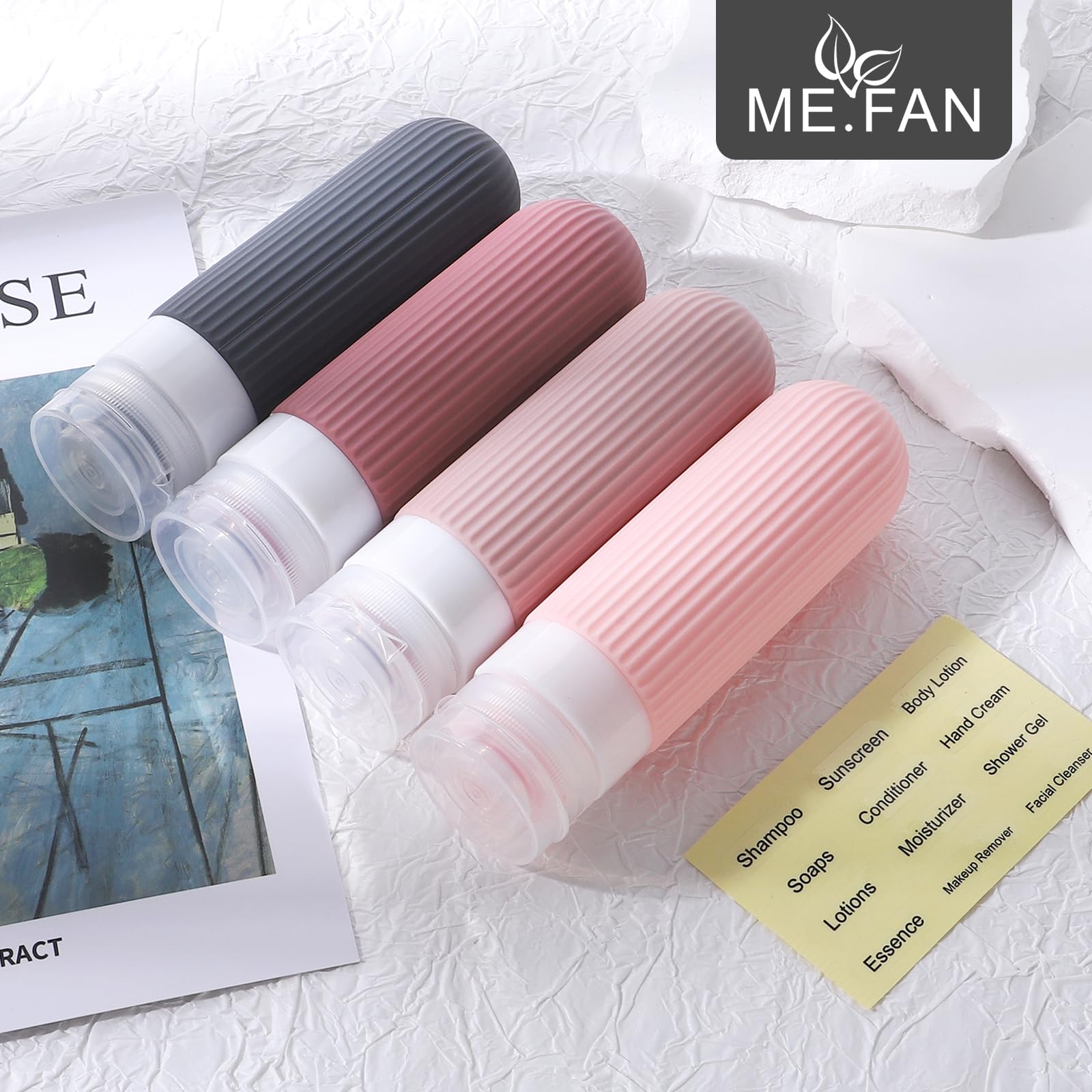 ME.FAN TSA Approved 3oz Silicone Travel Bottles (4-Pack) - Leak-Proof Toiletry Containers for Shampoo, Conditioner & Lotion | Portable Cosmetic Bottles for Air Travel, Gym & Vacation | Pink