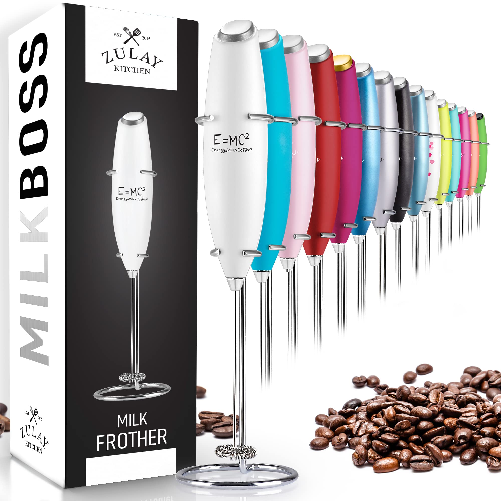 Zulay Classic Electric Milk Frother for Coffee, Lattes, Cappuccino & Matcha - Handheld Foam Maker & Whisk - Portable & Easy to Use - Perfect for Home, Office & Coffee Shops (White - EMC2)