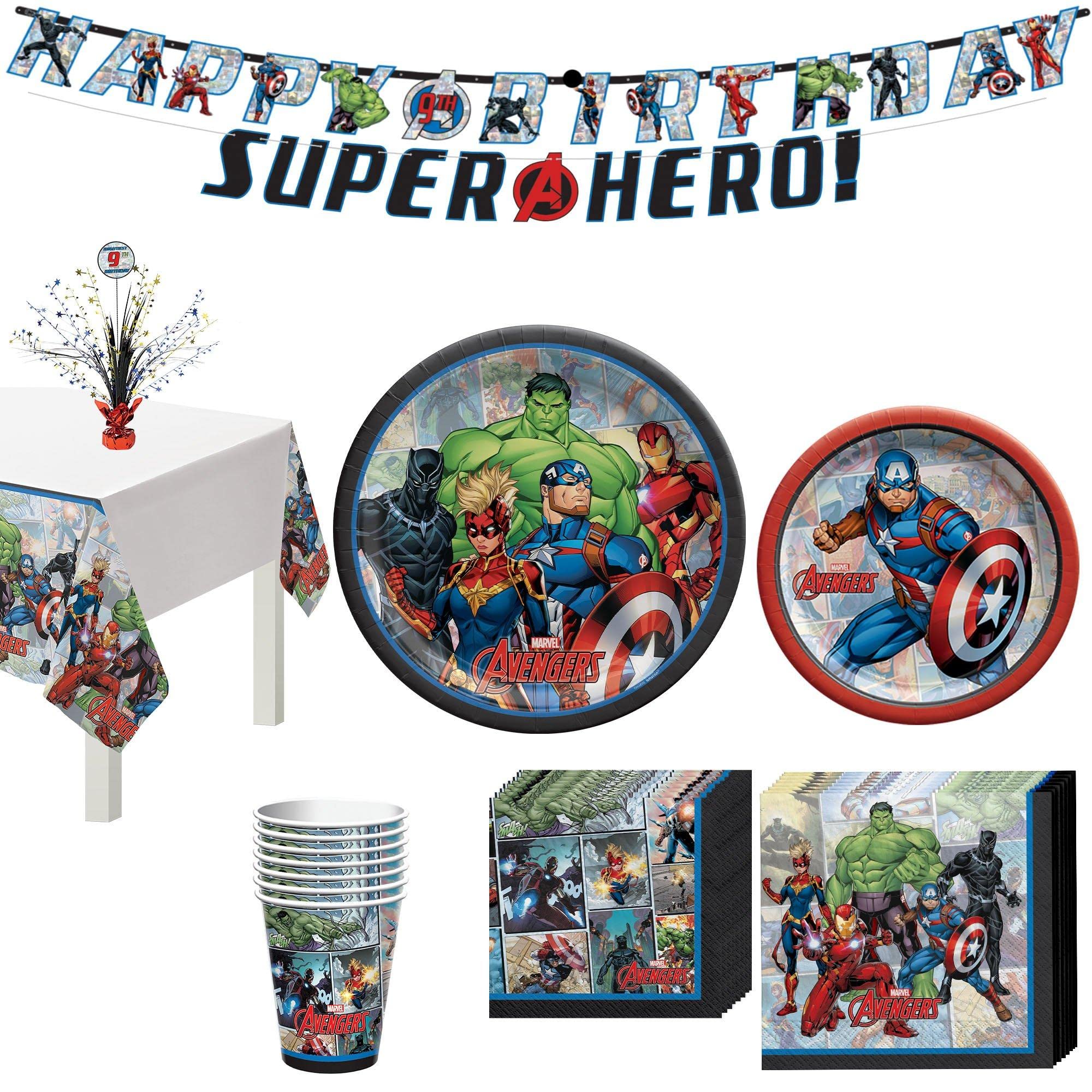 Marvel Powers Unite Captain America Birthday Party Supplies Set for 8 Guests - Includes Plates, Napkins, Cups & Decorations | Perfect for Superhero Themed Parties, Kids Birthday Celebrations & Marvel Fan Events