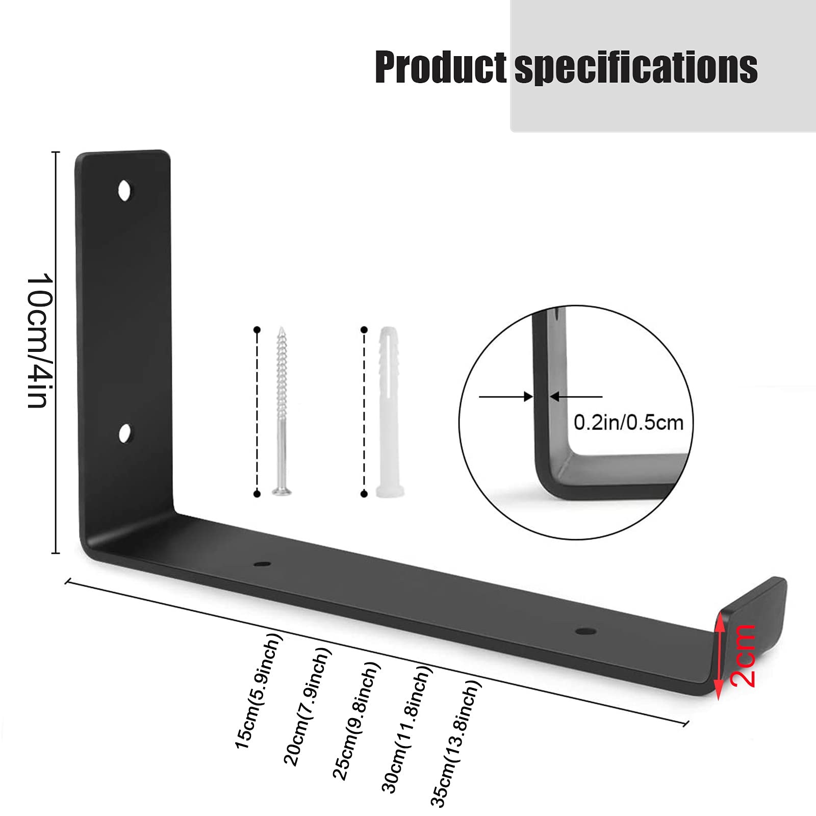 12 Inch Heavy Duty Metal Shelf Brackets (2 Pack) - Industrial Wall Mounted Shelving Supports with Lip for DIY Floating Shelves - Includes Screws - Black (25cm/9.8 Inch) - Perfect for Garage Storage, Closet Organization & Home Office Shelving
