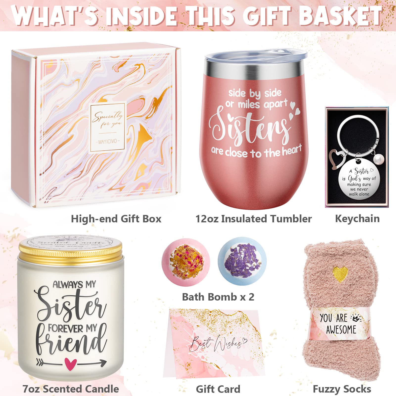 Sisters Gifts from Sister - Mothers Day Gifts for Sister from Brother, Sister Birthday Gifts for Sister in Law, Soul Sister Gifts, Best Friend Women Gifts, Unique Sister Gifts Basket with Wine Tumbler - Perfect for Holidays, Anniversaries, and Special Occasions