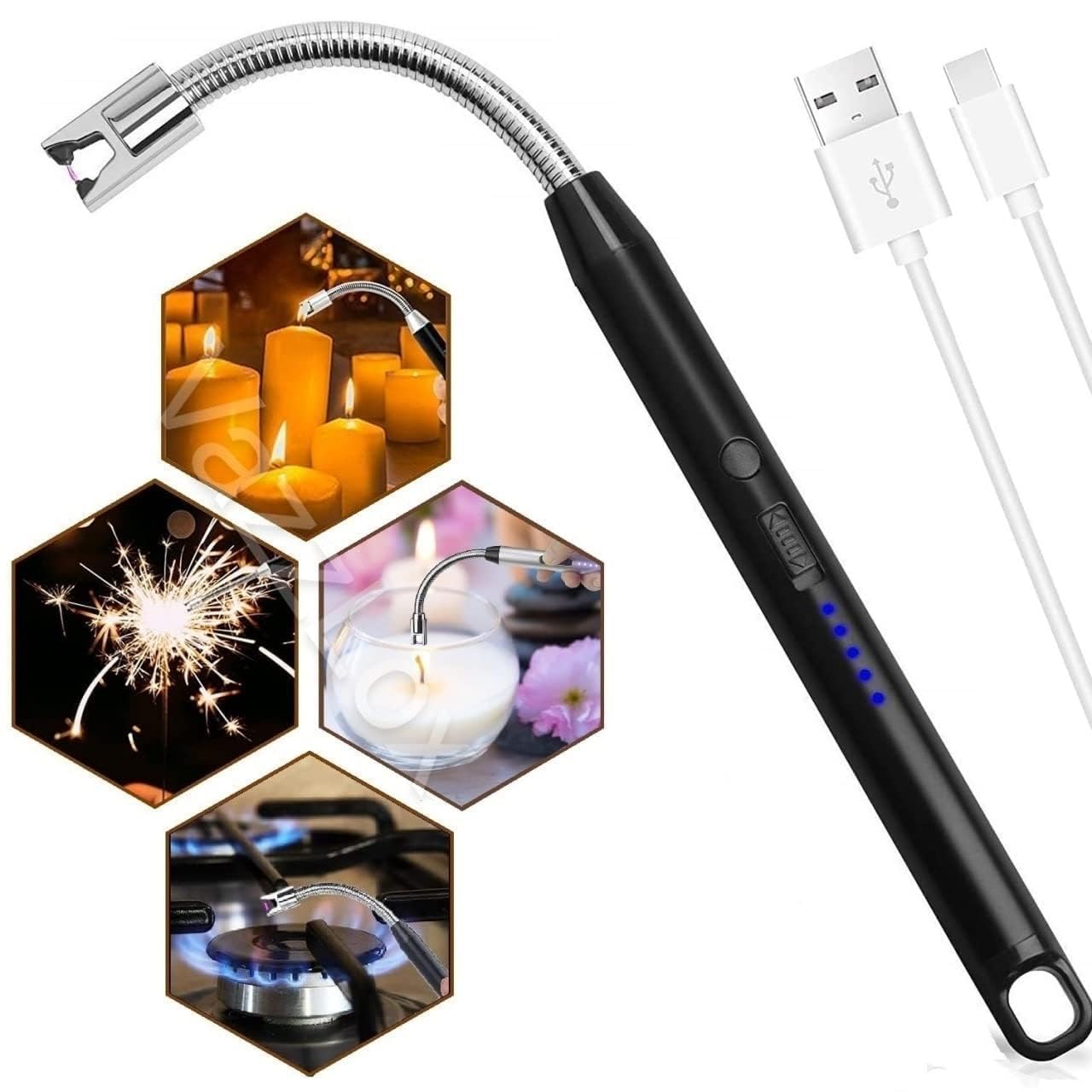 HIWAGA USB Rechargeable Electric Lighter - Windproof Arc Lighter for Kitchen, Candles, BBQ, Camping & Home Use | 360° Flexible & Waterproof | Perfect for Cooking, Travel & Outdoor Activities
