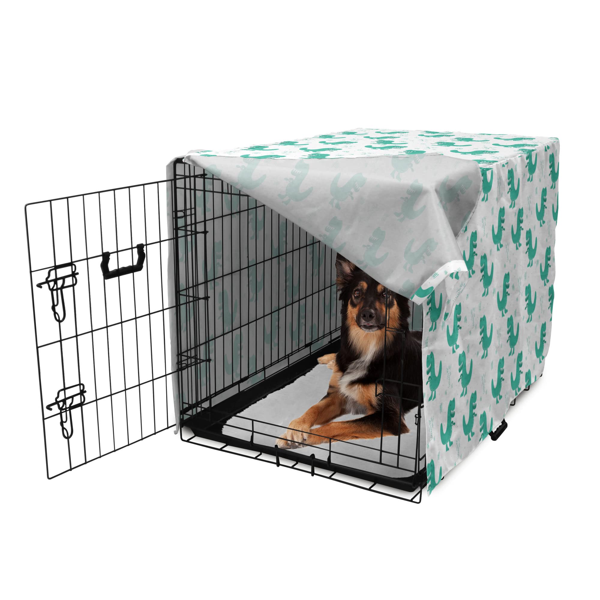 Dino Dog Crate Cover - Funny Monster Teeth Design for Medium & Large Dogs (36 Inch) - Dark Seafoam & White Pet Kennel Cover | Easy to Use, Machine Washable | Perfect for Home, Travel & Vet Visits