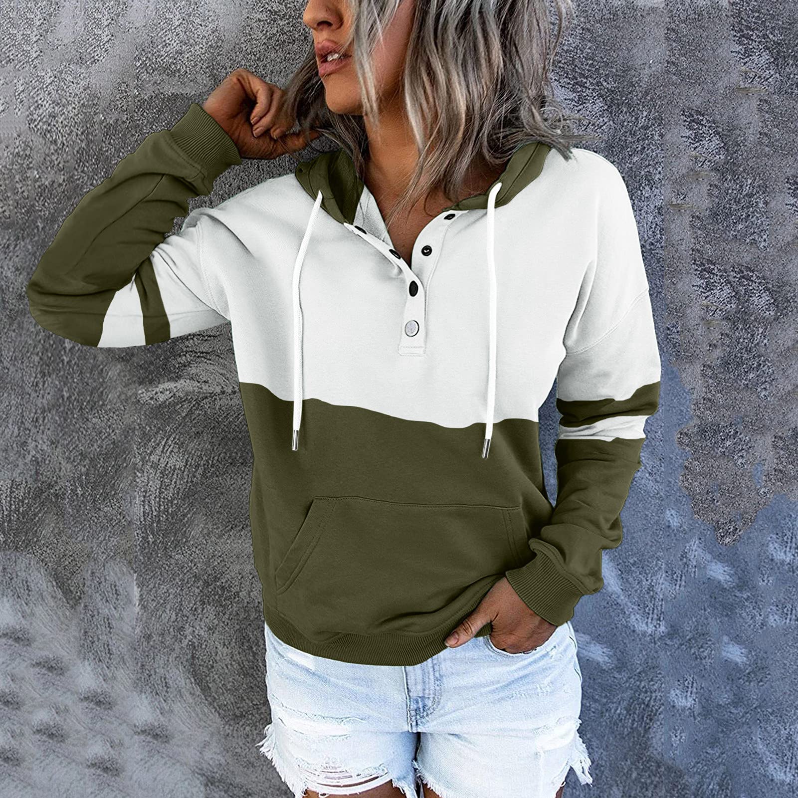Women's Casual Hooded Sweatshirt - Long Sleeve Pullover Hoodie with Drawstring & Pocket | Cozy Fall Crewneck Sweater | Perfect for Outdoor Activities, Lounge Wear & Street Fashion (Green)