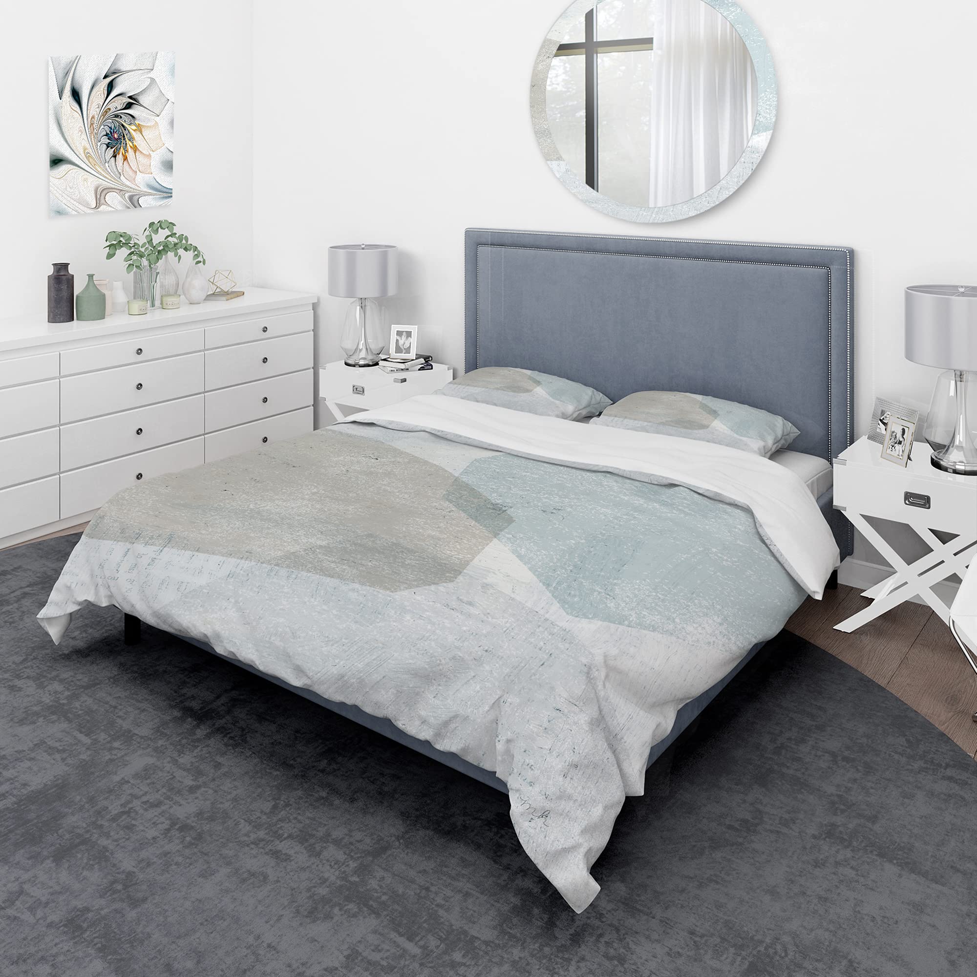 DesignQ Grey and White Abstract Duvet Cover Set - 3 Piece Modern Contemporary Bedding for Twin Size, All Season Soft Beige Collage Print - Perfect for Guest Rooms, Dorms & Minimalist Bedrooms