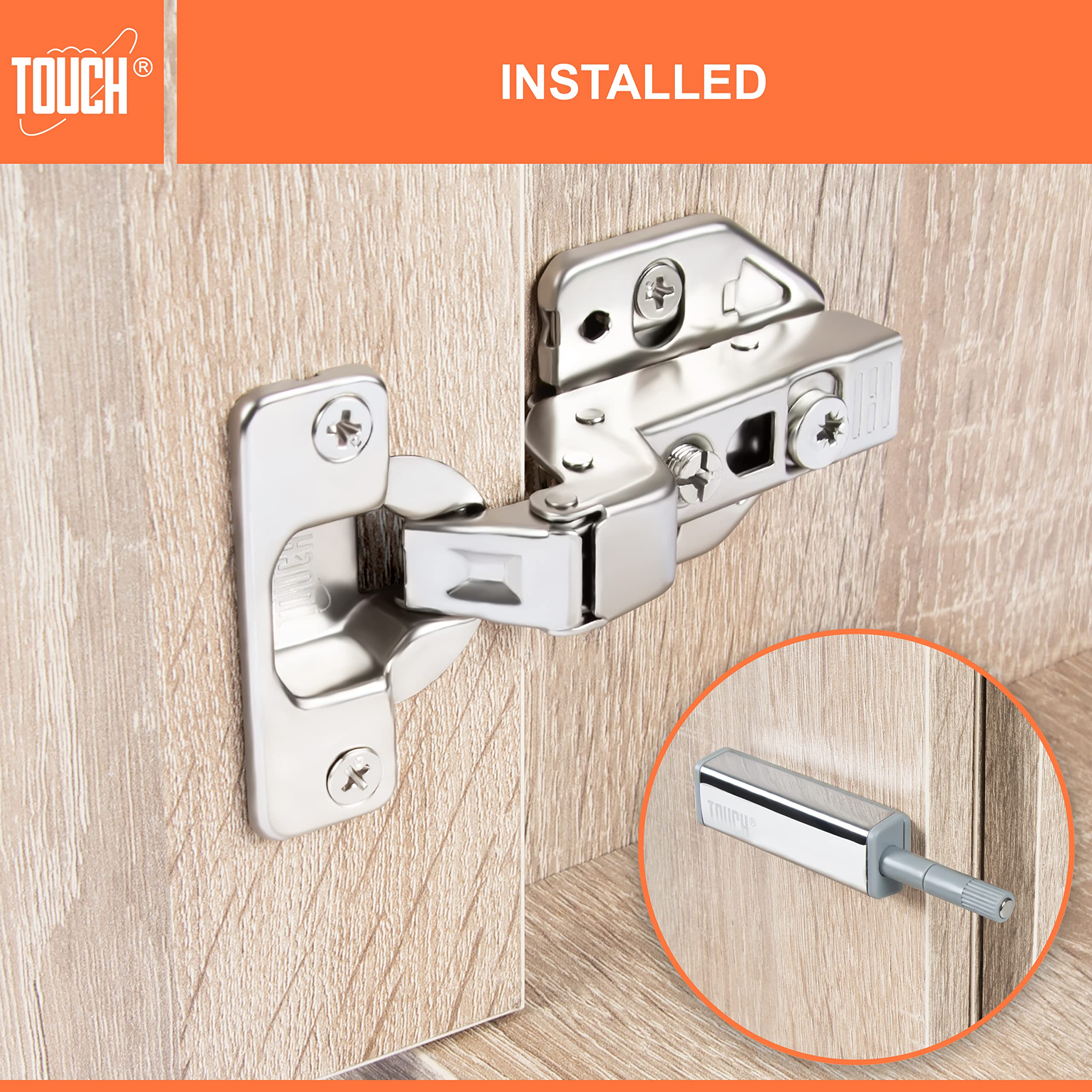 Soft Push to Open Cabinet Hinges (1 Pair) - 3D Adjustable Chrome Magnetic Latch for Kitchen Cabinets, Wardrobes & Closets - Easy Installation with Dowels - Perfect for Modern Home & Office Storage Solutions