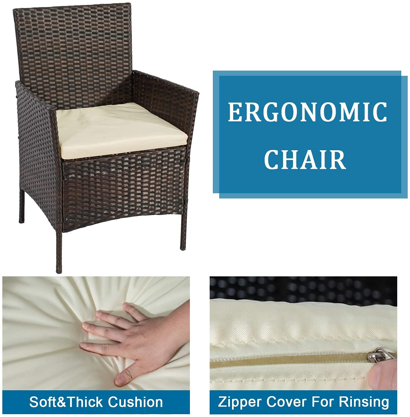 4-Piece Outdoor Patio Rattan Furniture Set with Cushions - Weather-Resistant Wicker Conversation Set for Balcony, Garden, or Indoor Use - Includes Coffee Table & Chairs for Relaxing & Entertaining