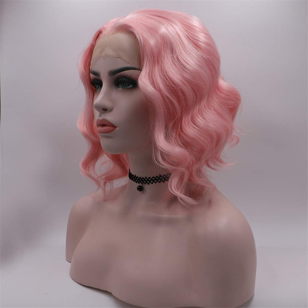12 Inch Pink White Blonde Short Loose Wave Bob Synthetic Lace Front Wig - Glueless Heat Resistant Fiber for Women | Perfect for Cosplay, Costume Parties & Daily Fashion