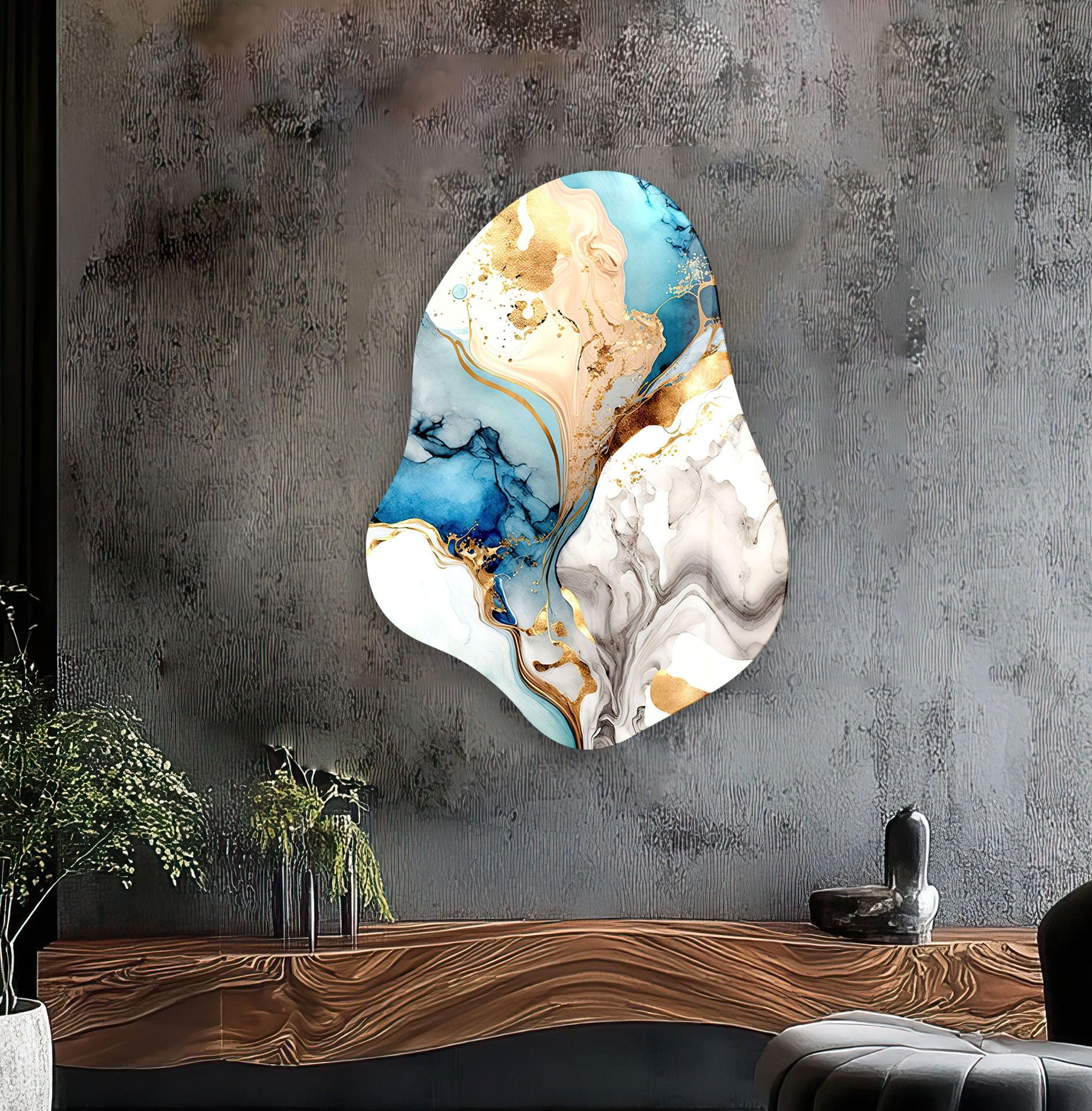 Blue Alcohol Ink Abstract Glass Wall Art - Handmade Modern Home Decor for Living Room, Bedroom, Office - Unique Gift Idea for Housewarming & Wedding