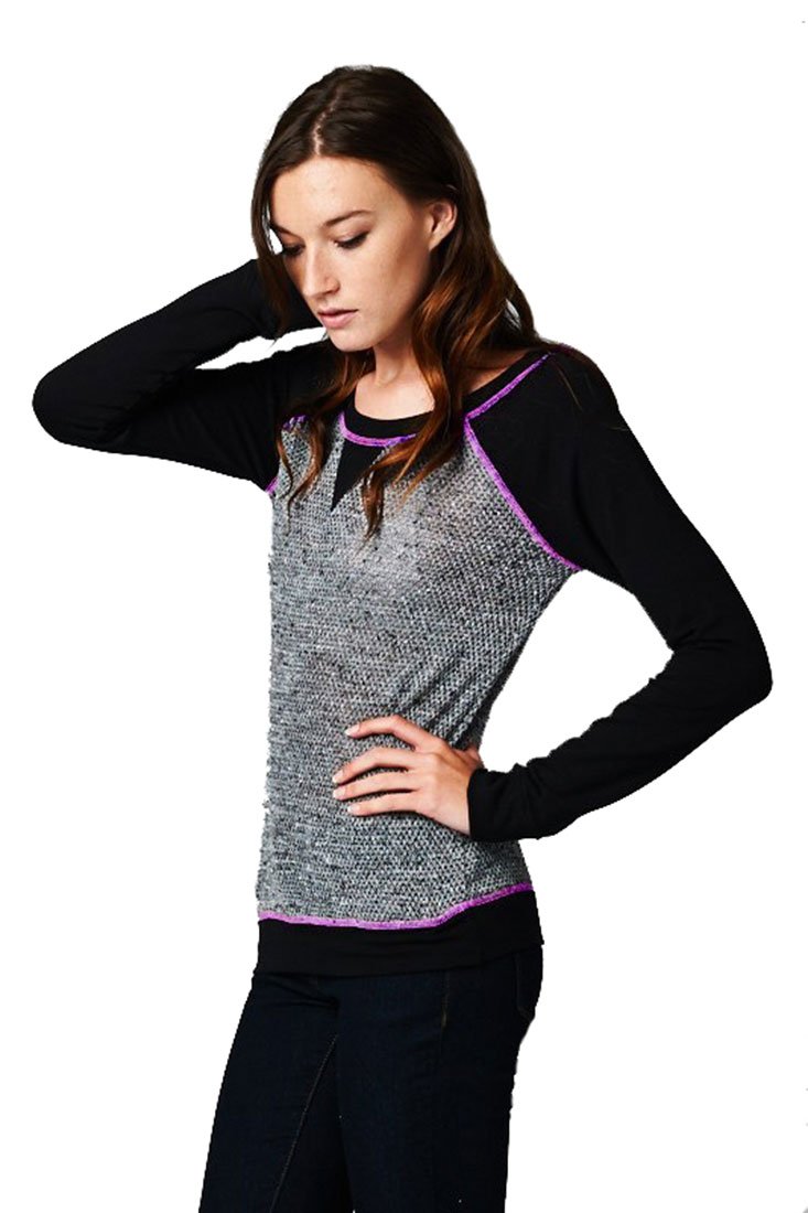 French Terry Long Sleeve Neon Accent Shirt Top for Women | Soft Casual T-Shirt with Stylish Neon Trim | Perfect for Workouts, Yoga & Everyday Wear