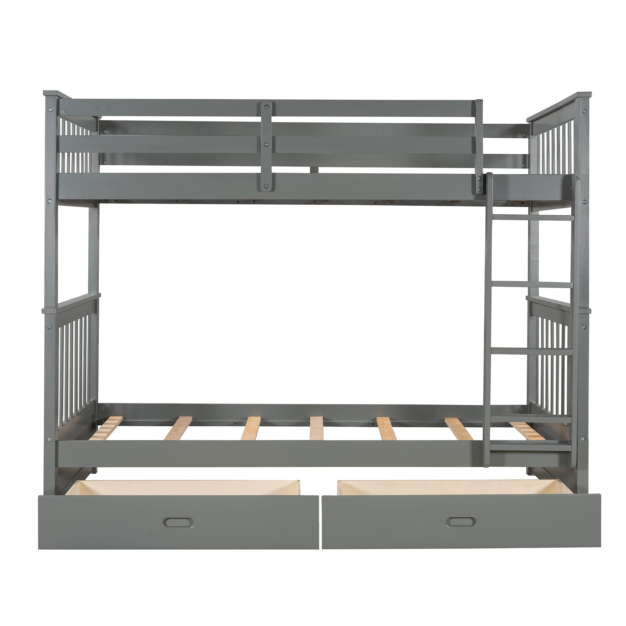 Merax Twin Over Twin Bunk Bed with Storage Drawers - Solid Wood Twin Size Bunk Bed with Guardrail & Removable Ladder - Converts to 2 Separate Beds - Grey - Perfect for Kids' Bedrooms, Guest Rooms & Small Spaces
