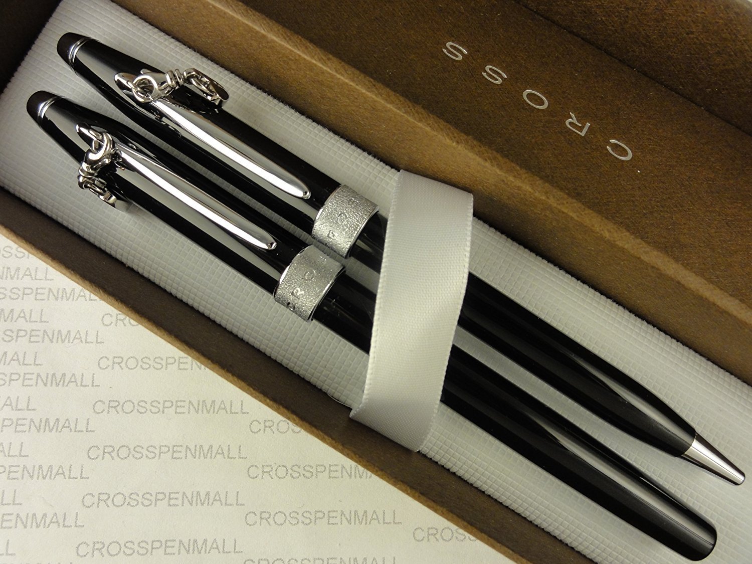 Pearlescent Black Lacquer & Glittering Pavé Rolling Ball Pen Set - Elegant Ballpoint Pens for Him & Her, Perfect Gift for Anniversaries, Weddings & Special Occasions