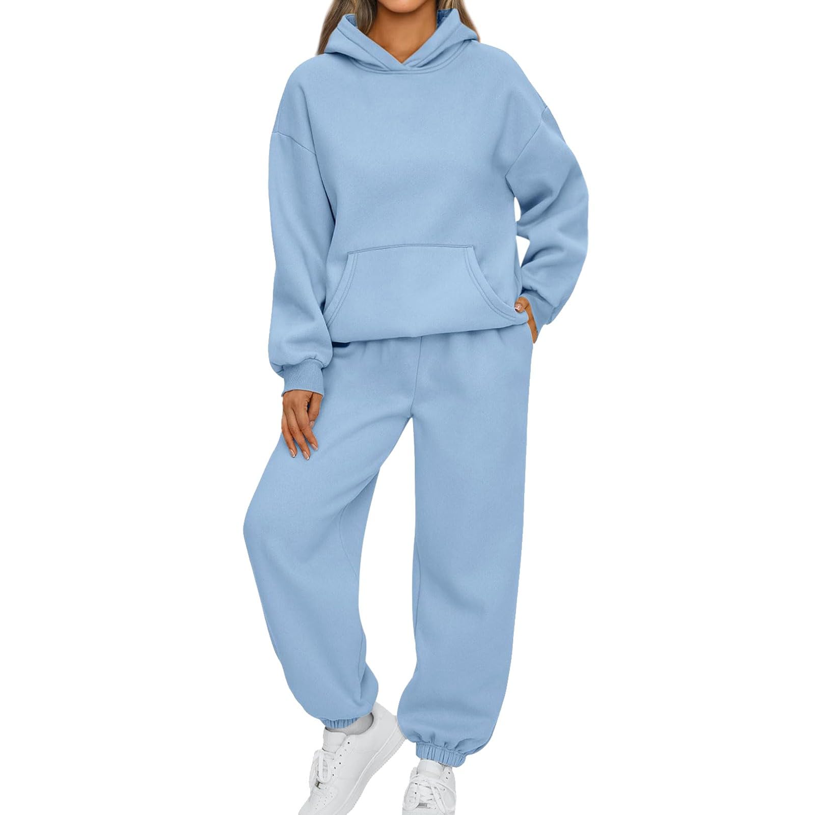 Women's Solid Color Lounge Sets - Long Sleeve Hoodie & Sweatpants with Pockets | 2-Piece Casual Outfit for Fall | Perfect for Home Relaxation, Running Errands & Coffee Dates