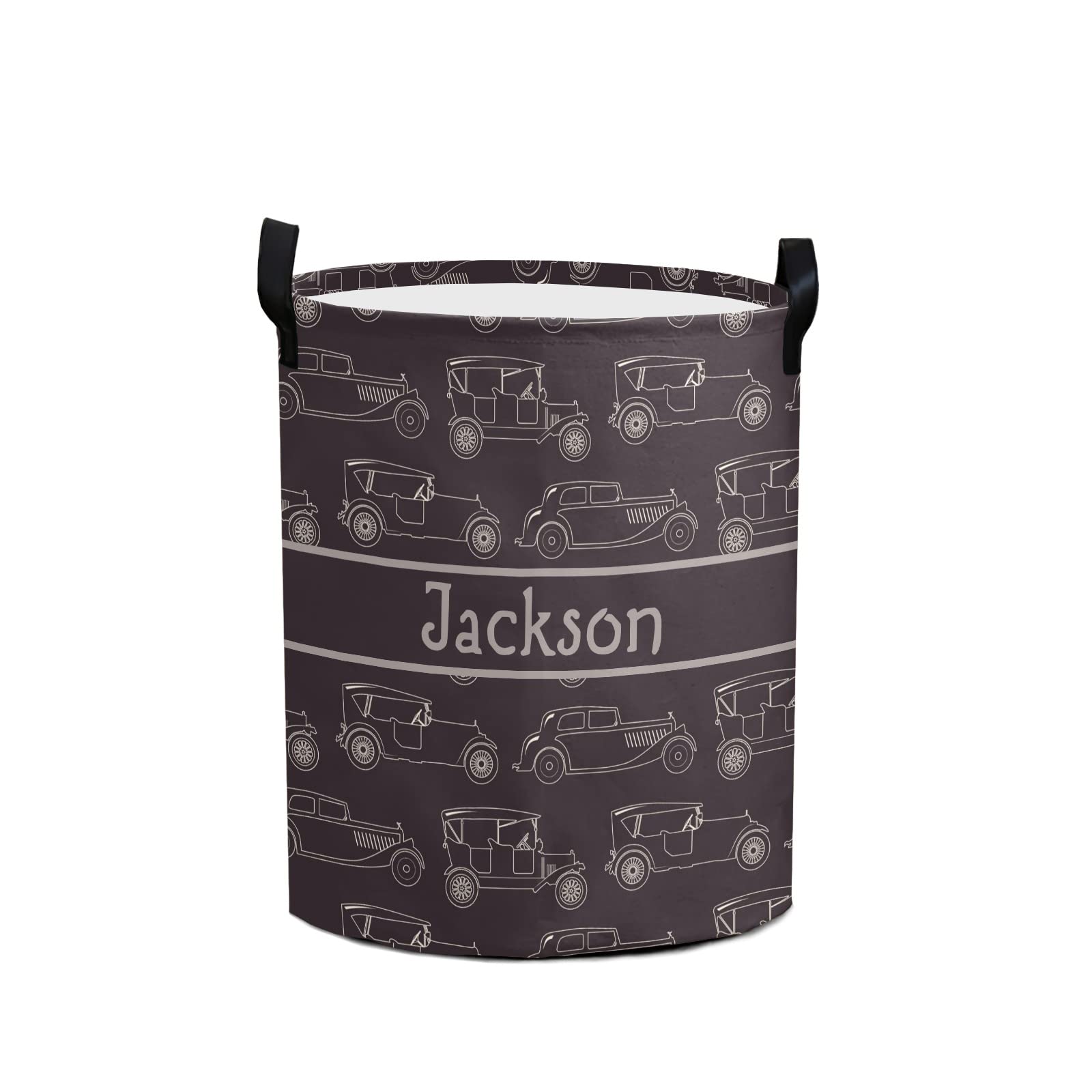 Vintage Car Black Customized Waterproof Collapsible Laundry Bag - Dirty Clothes Storage Basket for Living Room, Bedroom, Travel & Camping Use