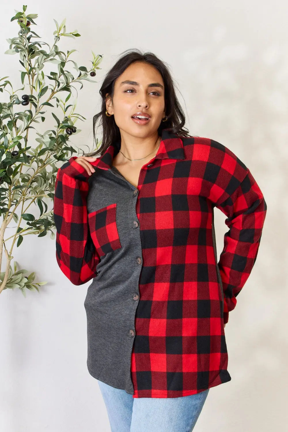 Heimish Full Size Plaid Button Down Shacket for Men & Women - Cozy Fleece Lined Overshirt Jacket for Fall, Winter & Outdoor Activities