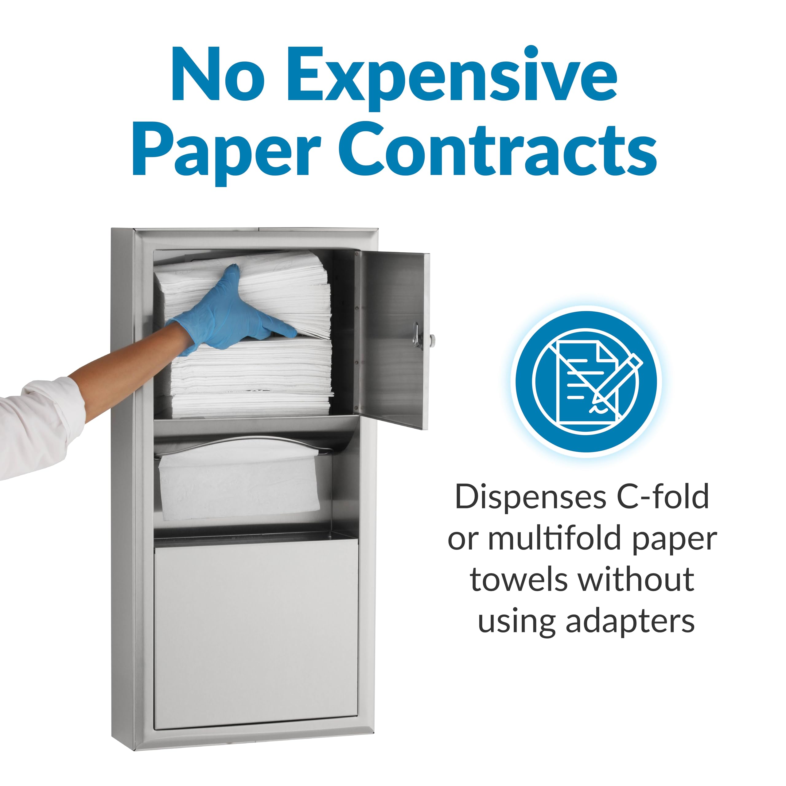 Bobrick 3699 ClassicSeries Stainless Steel Paper Towel Dispenser with Waste Receptacle - 2 Gallon Capacity, Satin Finish, 14.25
