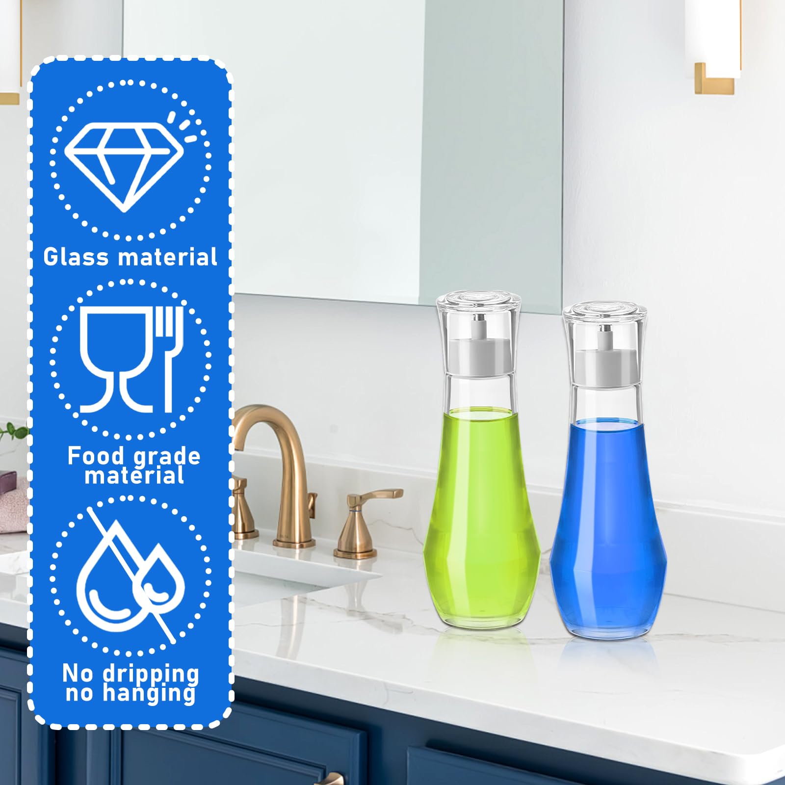 2 Pack 8.8OZ Clear Glass Mouthwash Dispenser with Lid Cup - Refillable Bathroom Countertop Organizer for Mouthwash, Rinse Cup & Dental Care Essentials | Perfect for Vanity, Sink, or Medicine Cabinet Storage