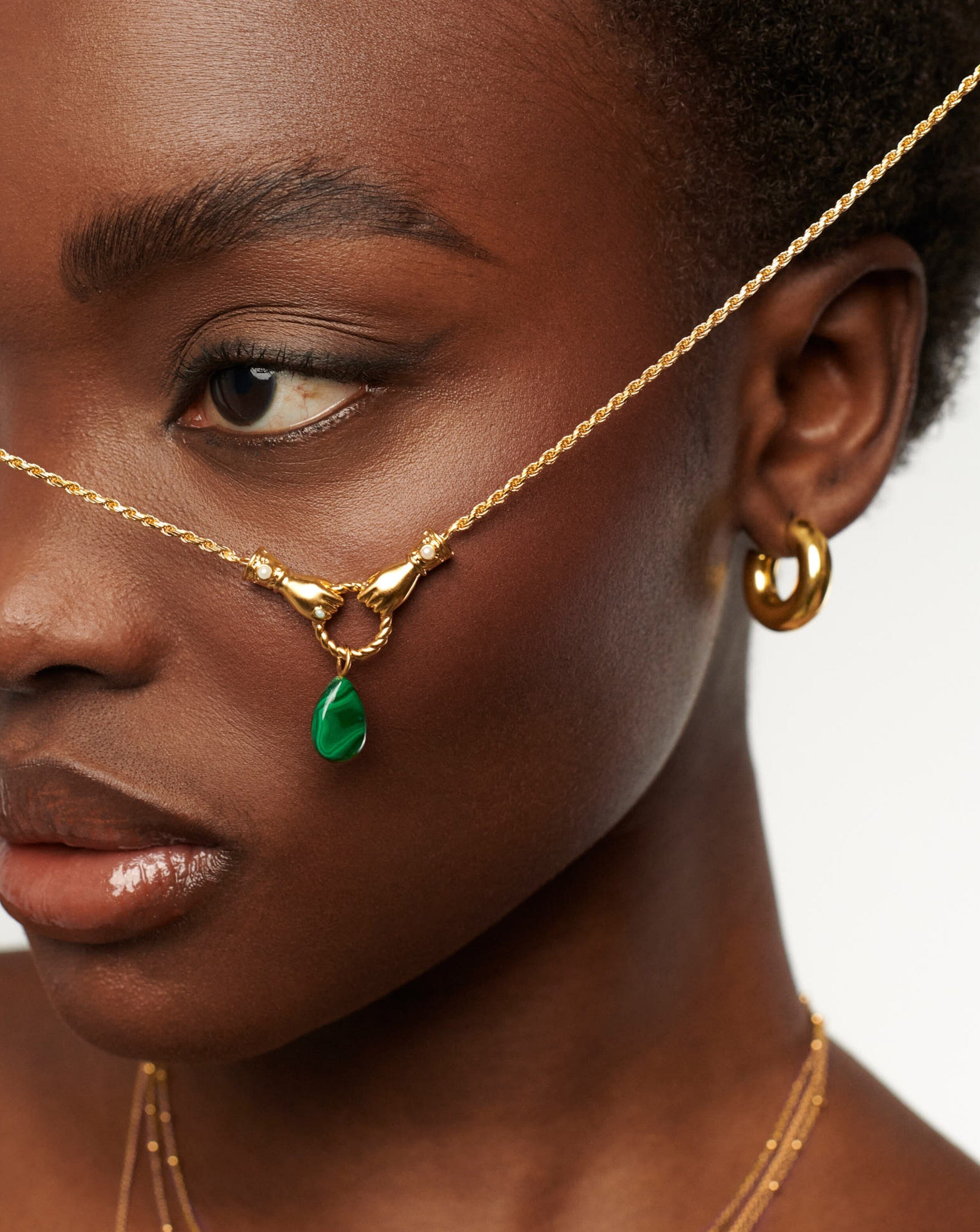 Harris Reed In Good Hands Drop Pendant Necklace - 18k Gold Plated Malachite & Pearl Statement Jewelry for Women | Elegant Gift for Birthday, Anniversary & Special Occasions