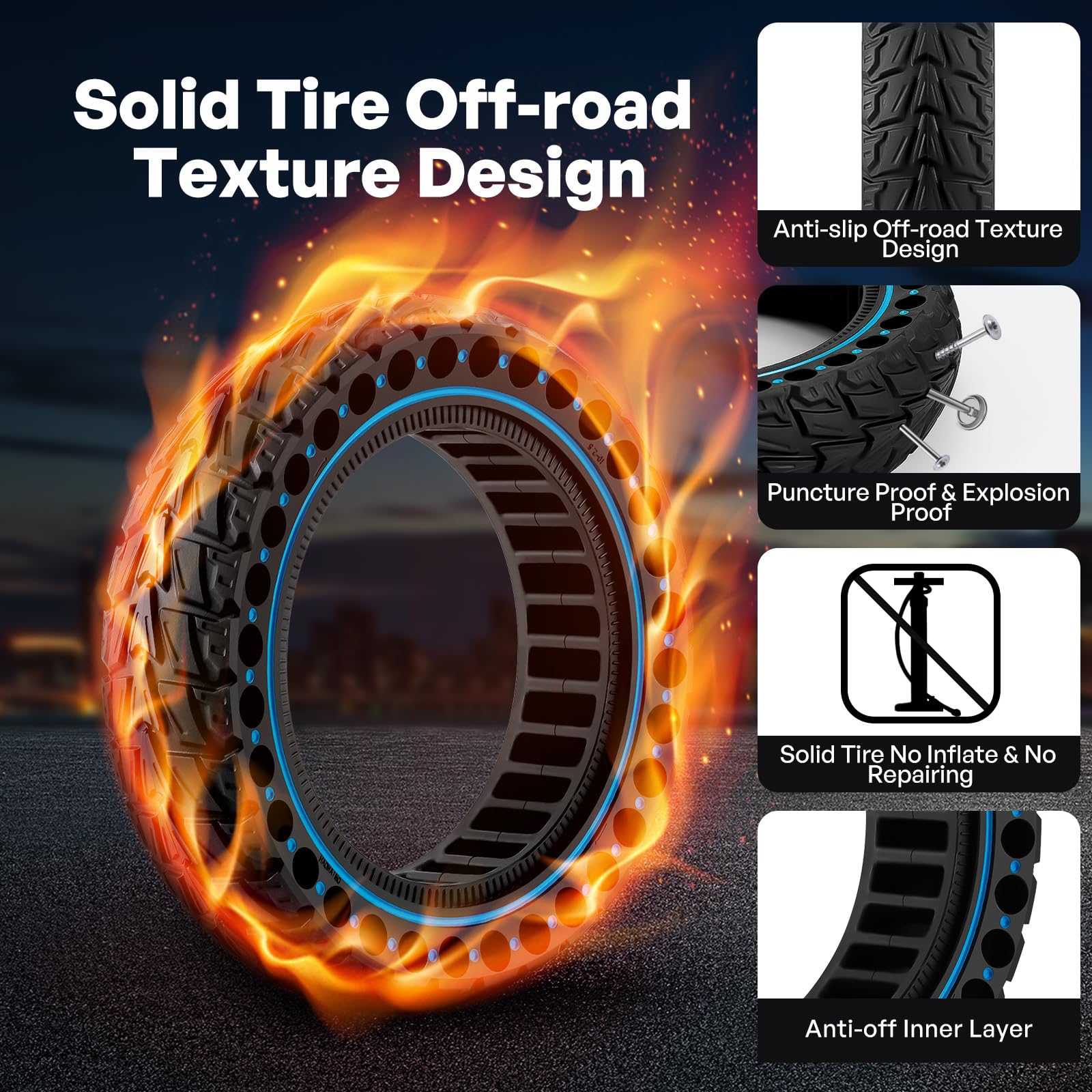 HAONAIMO 10x2.5 Inch Solid Rubber Tires for Electric Scooters - Replacement Wheels for Ninebot Max G30/G30D/G30E/G30LP (60/70-6.5) - Durable, Puncture-Proof Tires for Commuting & Urban Riding