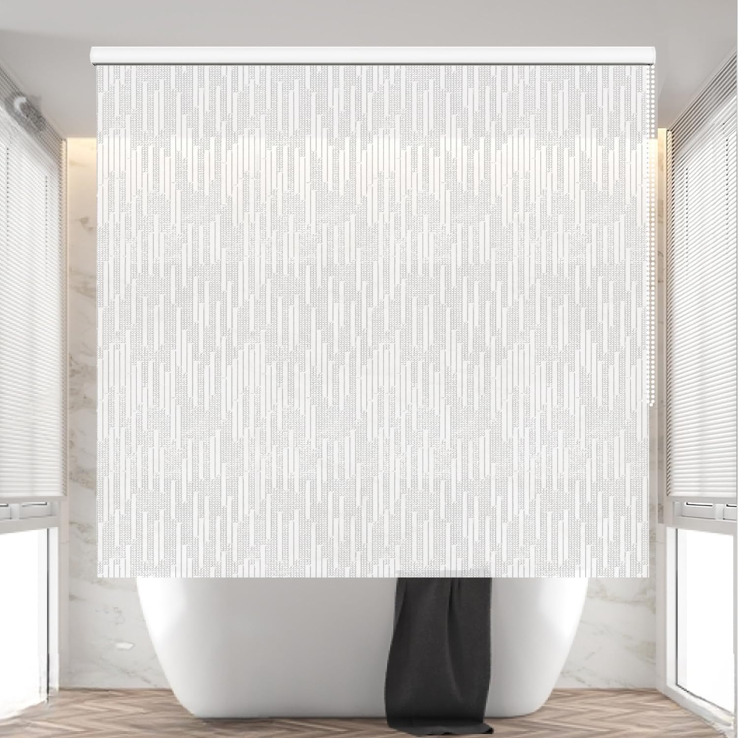 Waterproof Rollup Shower Curtain for Bathroom - 100% PEVA Heavy Duty Bathtub Roller Blind Curtain (56