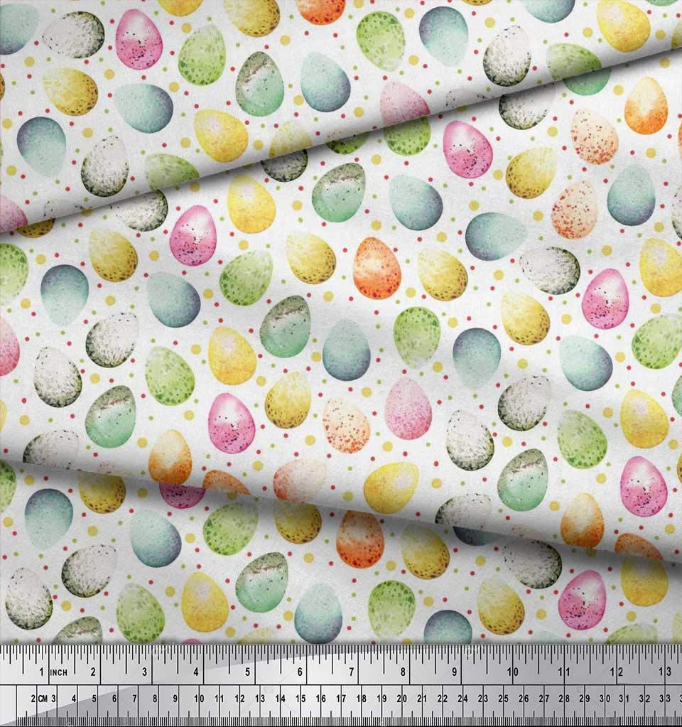 Soimoi 100% Cotton Jersey White Fabric by The Yard - 58 Inch Wide - Easter Egg Pattern Printed Textile for DIY Crafts, Sewing Projects & Easter Decorations