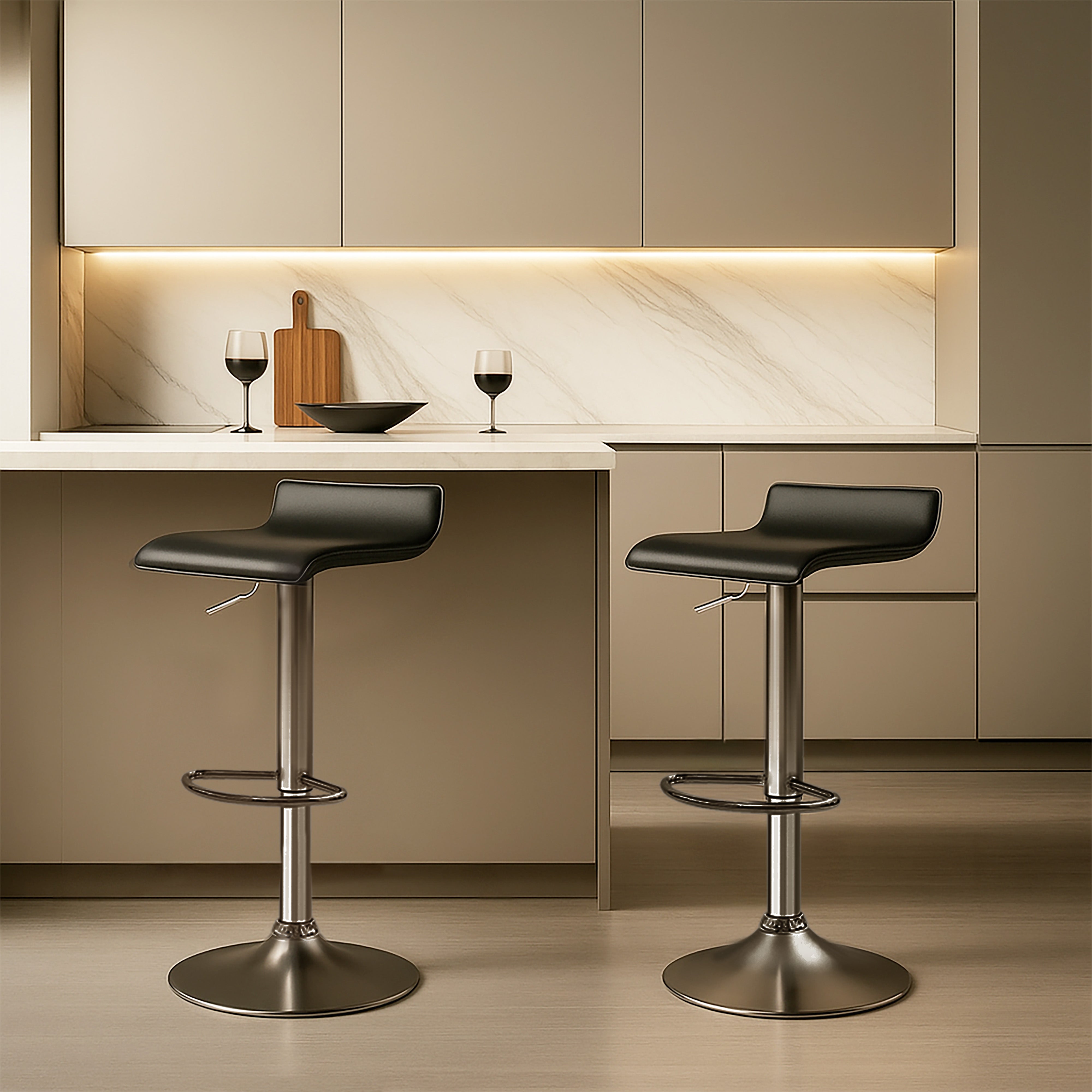 Urban Style Craig Bar Stools - Adjustable Height Gas Lift Barstools with Chrome Base & Black Seat (Set of 2) - Perfect for Kitchen Islands, Home Bars & Dining Countertops