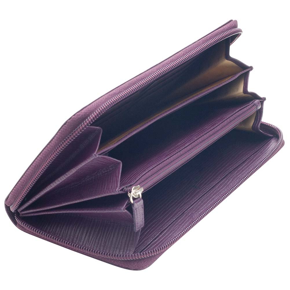 David Hampton Genuine Oak Grain Leather Zip Around Wallet for Men - RFID Blocking, Multiple Card Slots & ID Window - Perfect for Travel, Business & Everyday Use