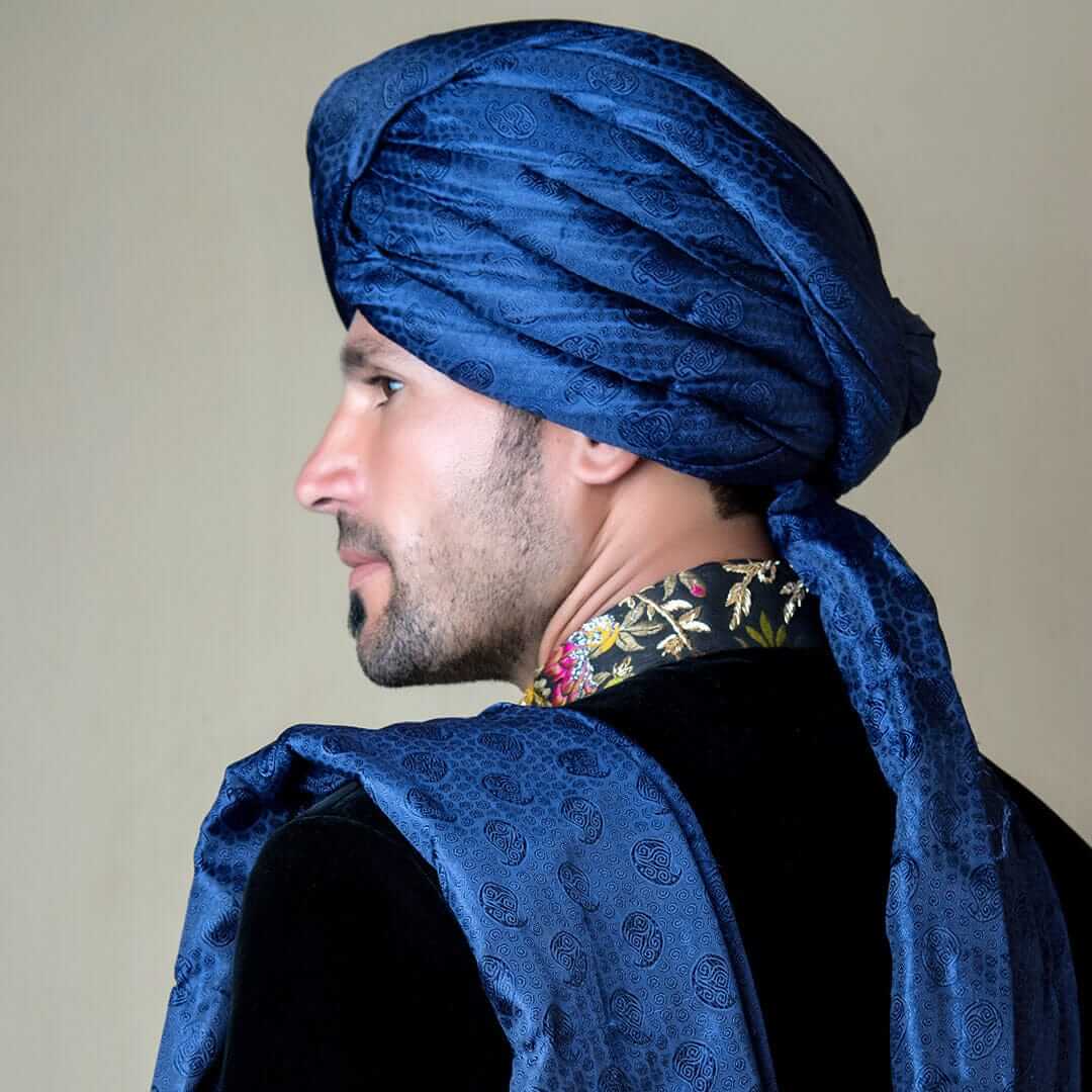 Deep Navy Blue Silk Turban Headwrap – Elegant Women's Fashion Accessory for Hair Styling | Perfect for Weddings, Parties & Everyday Wear