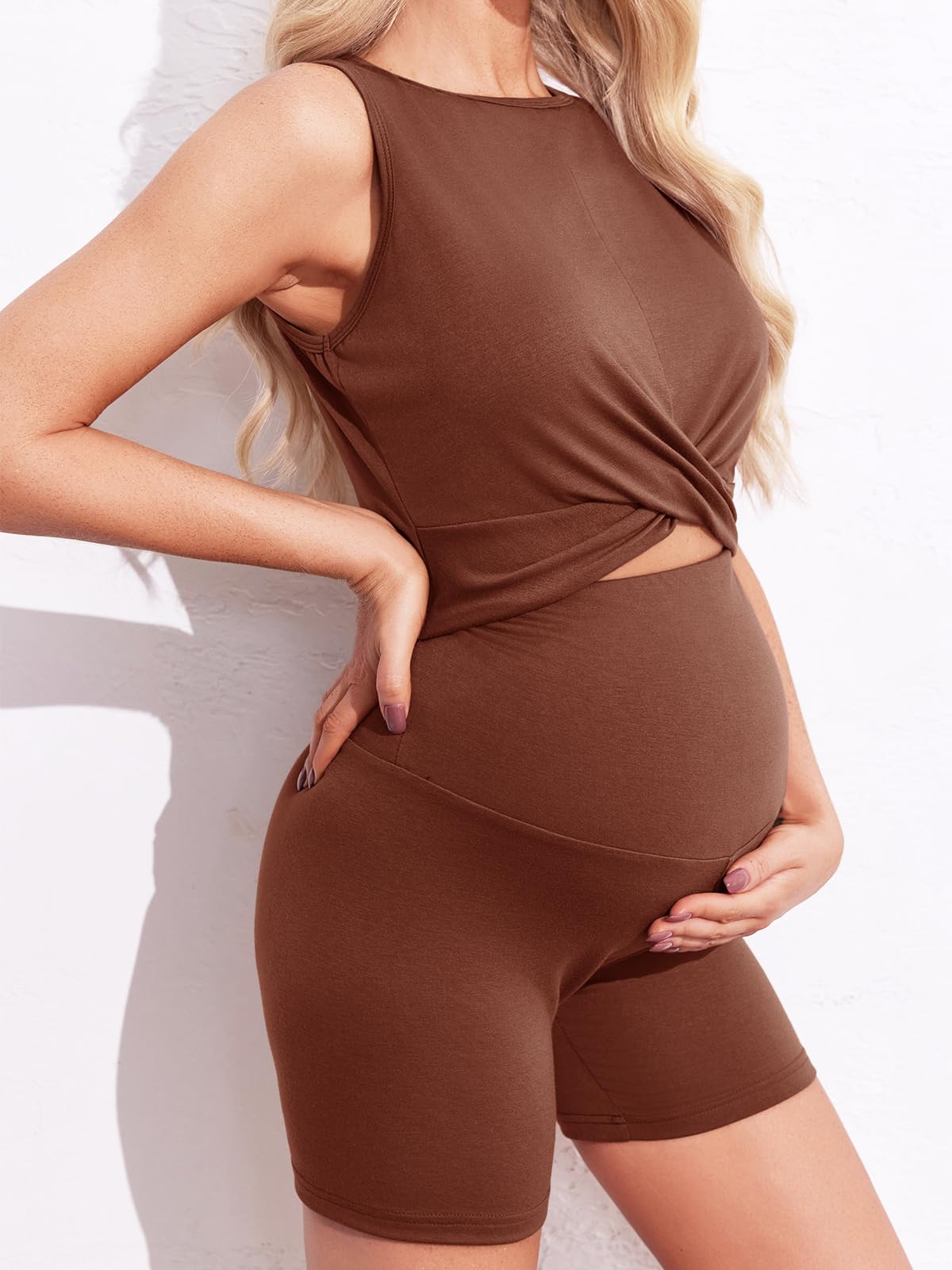 Tankaneo Women's Maternity 2-Piece Outfit - Summer Casual Tank Top & Workout Biker Shorts Set for Pregnancy Comfort & Active Lifestyle | Perfect for Yoga, Gym & Everyday Wear