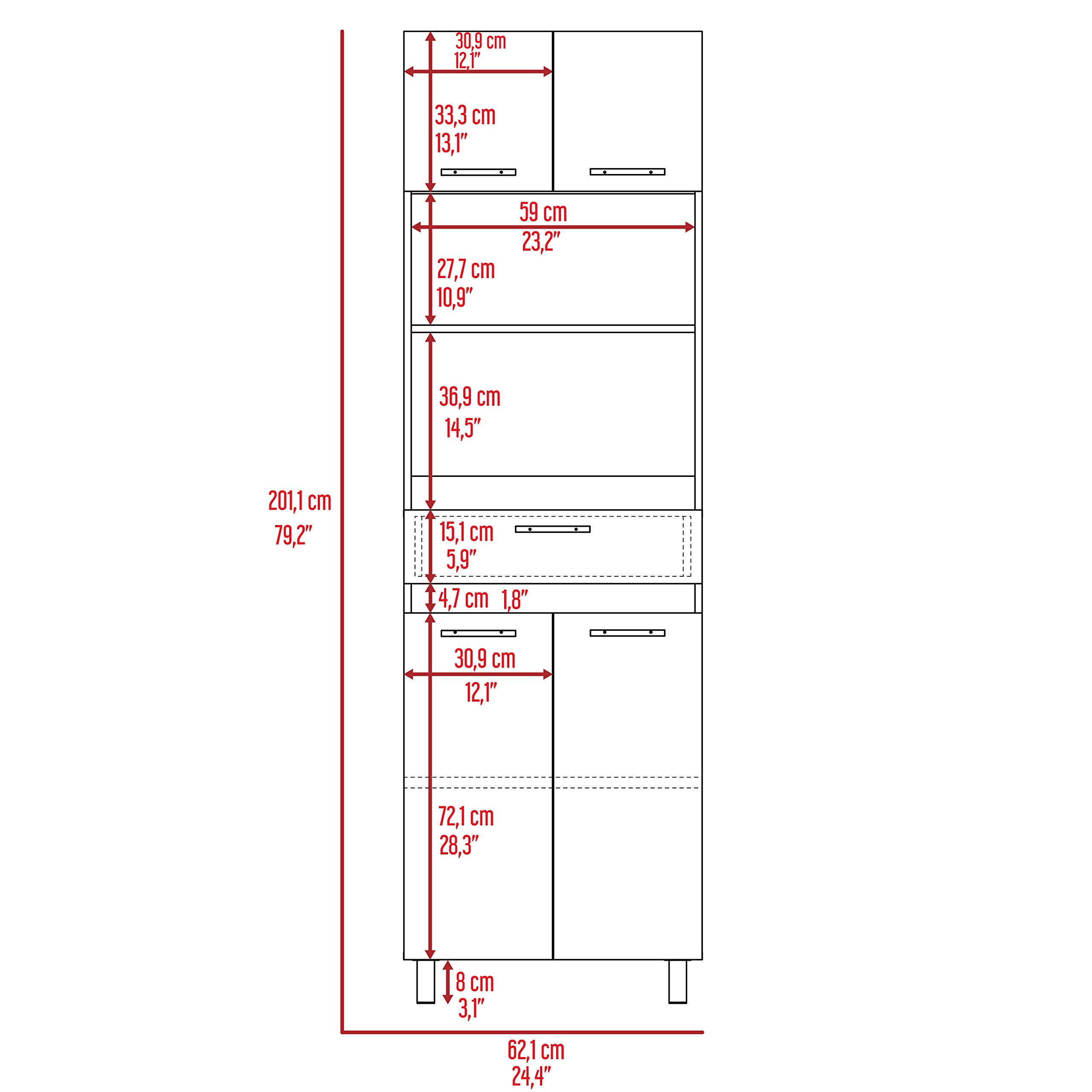 Microwave Cabinet with Drawer - 2 Double Doors & 4 Adjustable Shelves - Smokey Oak/White Finish - Perfect for Kitchen Storage & Organization