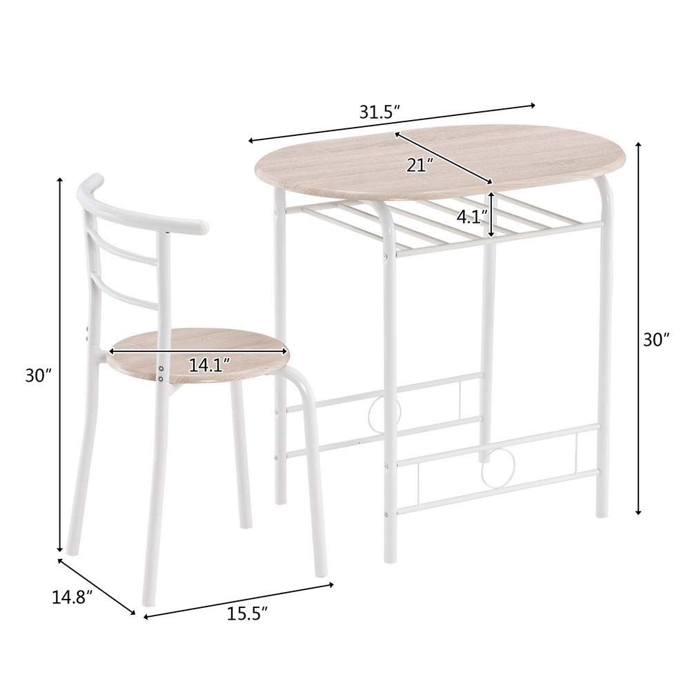 3 Pcs Modern Wood Dining Table and Chairs Set with Two Stools, Contemporary White Kitchen Breakfast Table for Home, Office, or Small Spaces