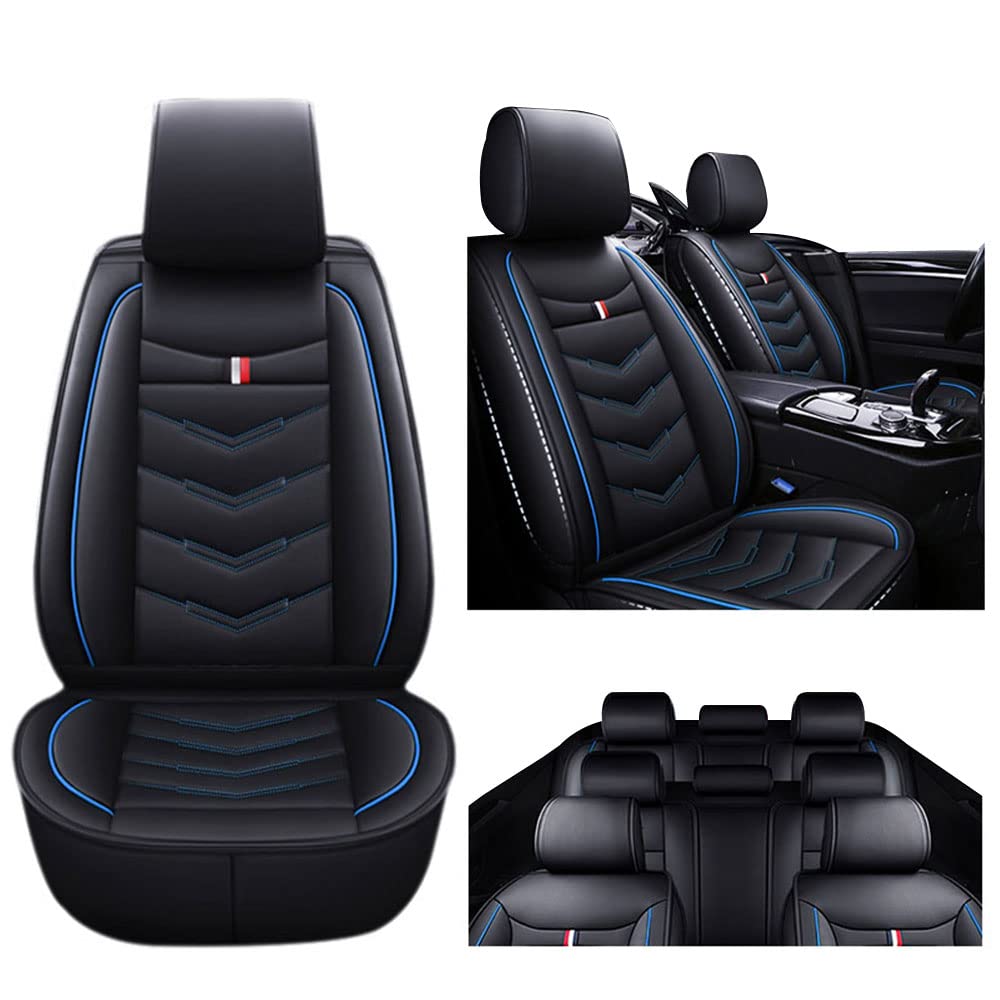 Premium Waterproof Leather Car Seat Covers for 2009 KIA Borrego - 7-Seat Set, Durable & Breathable Sport Seat Protectors (Black & Blue) - Perfect for Road Trips, Daily Commutes & Outdoor Adventures