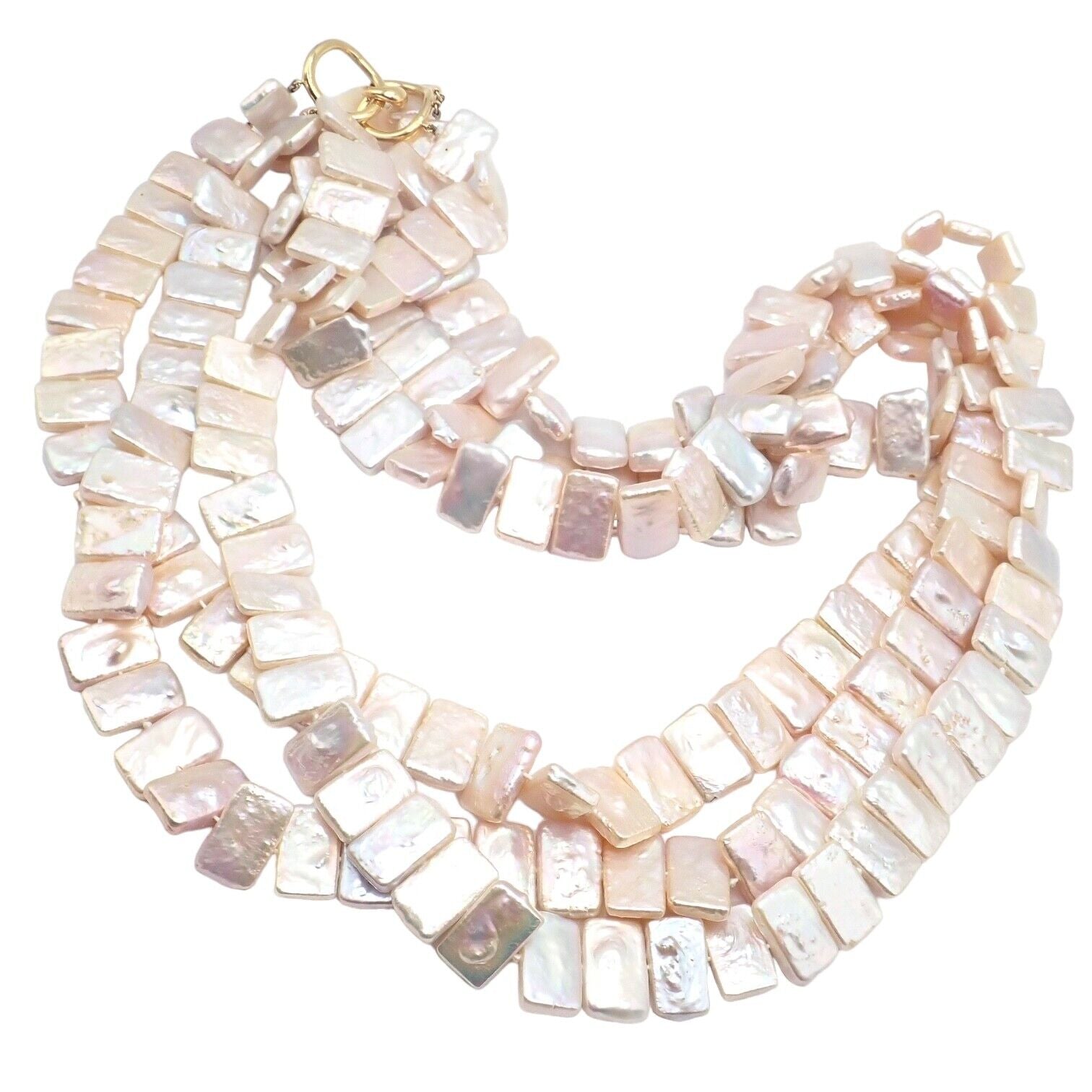 Angela Cummings 18k Yellow Gold Mother of Pearl Three Row Necklace | Vintage 1984 Jewelry | Luxury Statement Piece for Evening Wear & Special Occasions