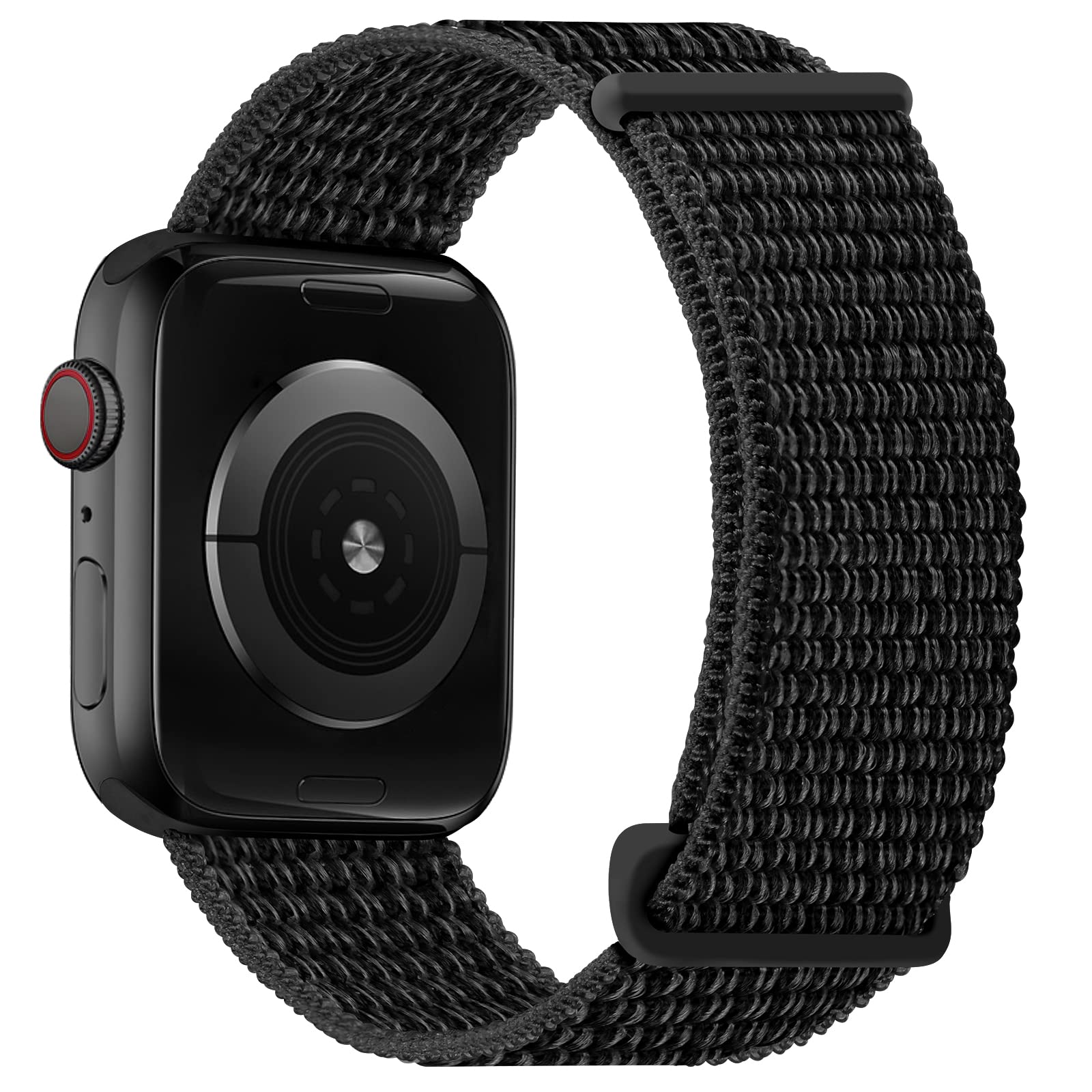 OXWALLEN Sport Solo Loop Nylon Band for Apple Watch Series 9/8/7/6/5/4/3 SE Ultra 2/1 (49/45/44/42mm) - Adjustable Braided Rugged Strap for Men & Women - Reflective Black - Perfect for Running, Gym & Outdoor Activities