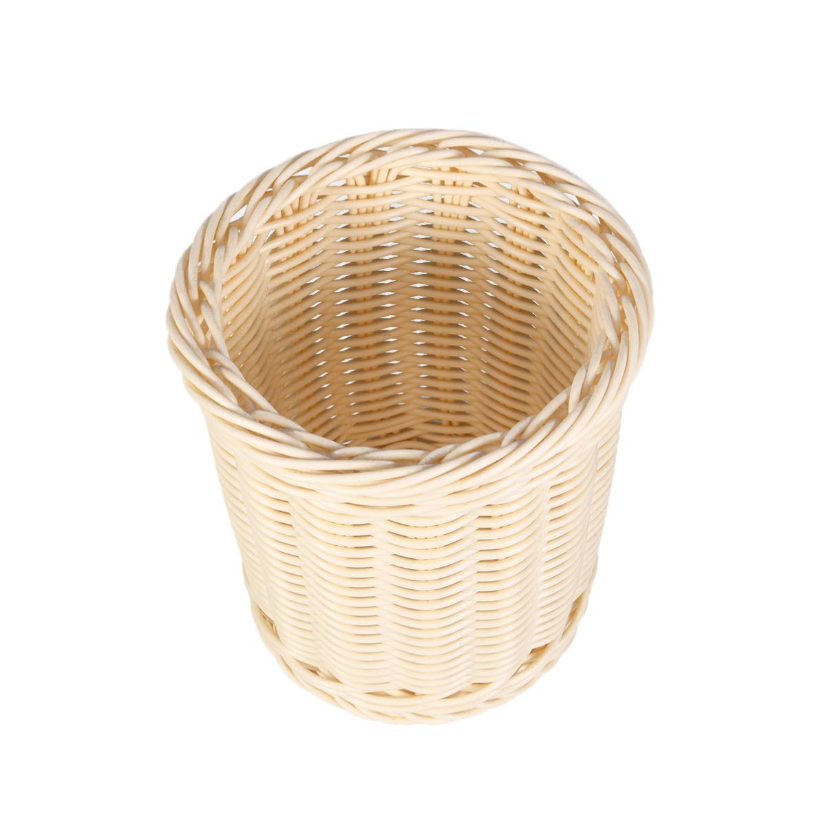 Zerodeko Woven Storage Basket - Pen Organizer, Flatware Holder, Desktop Plant Stand with Pot, Boho Wicker Hamper for Home Office Decor | Perfect for Organizing Stationery, Utensils, Small Plants & Trash in Living Room, Bedroom or Workspace