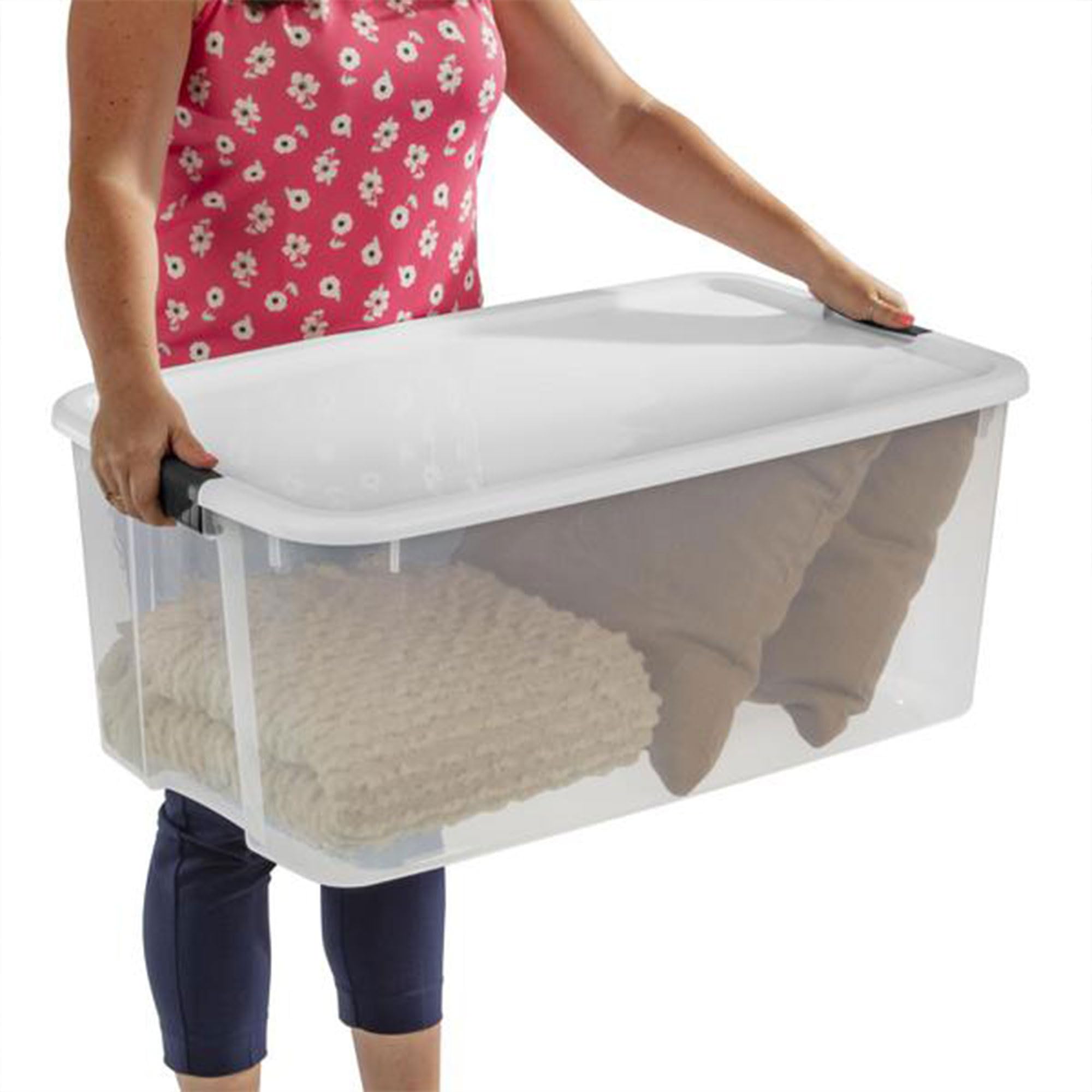Sterilite 12-Pack 116 Quart Ultra Latching Storage Boxes - Stackable Clear Plastic Bins for Clothes, Toys & Home Organization - Perfect for Closet, Garage & Seasonal Storage