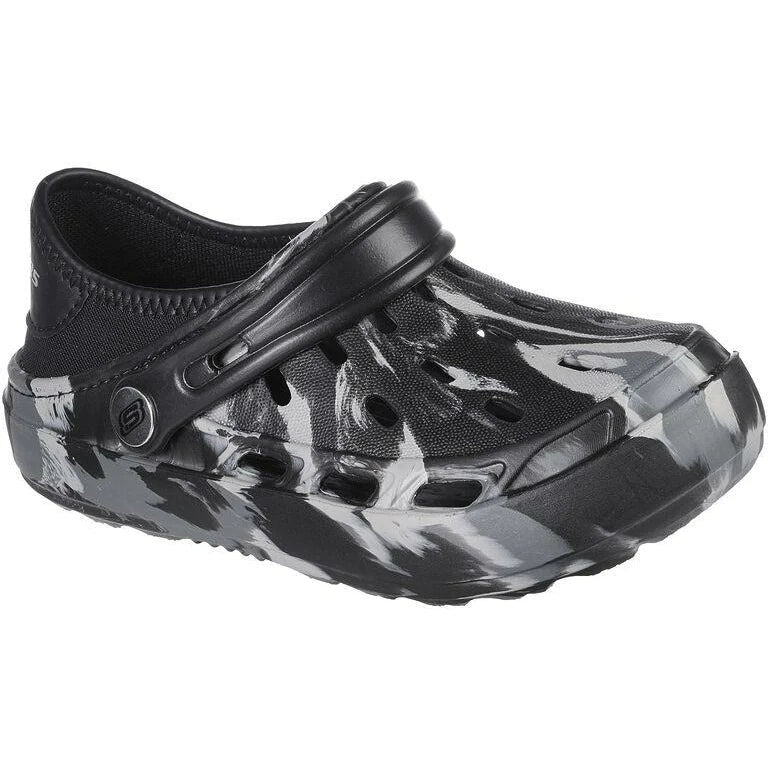 Skechers Women's Black Aqua Swirl Swifters II Comfortable Slide Sandals - Lightweight & Cushioned for Beach, Pool, and Summer Walking