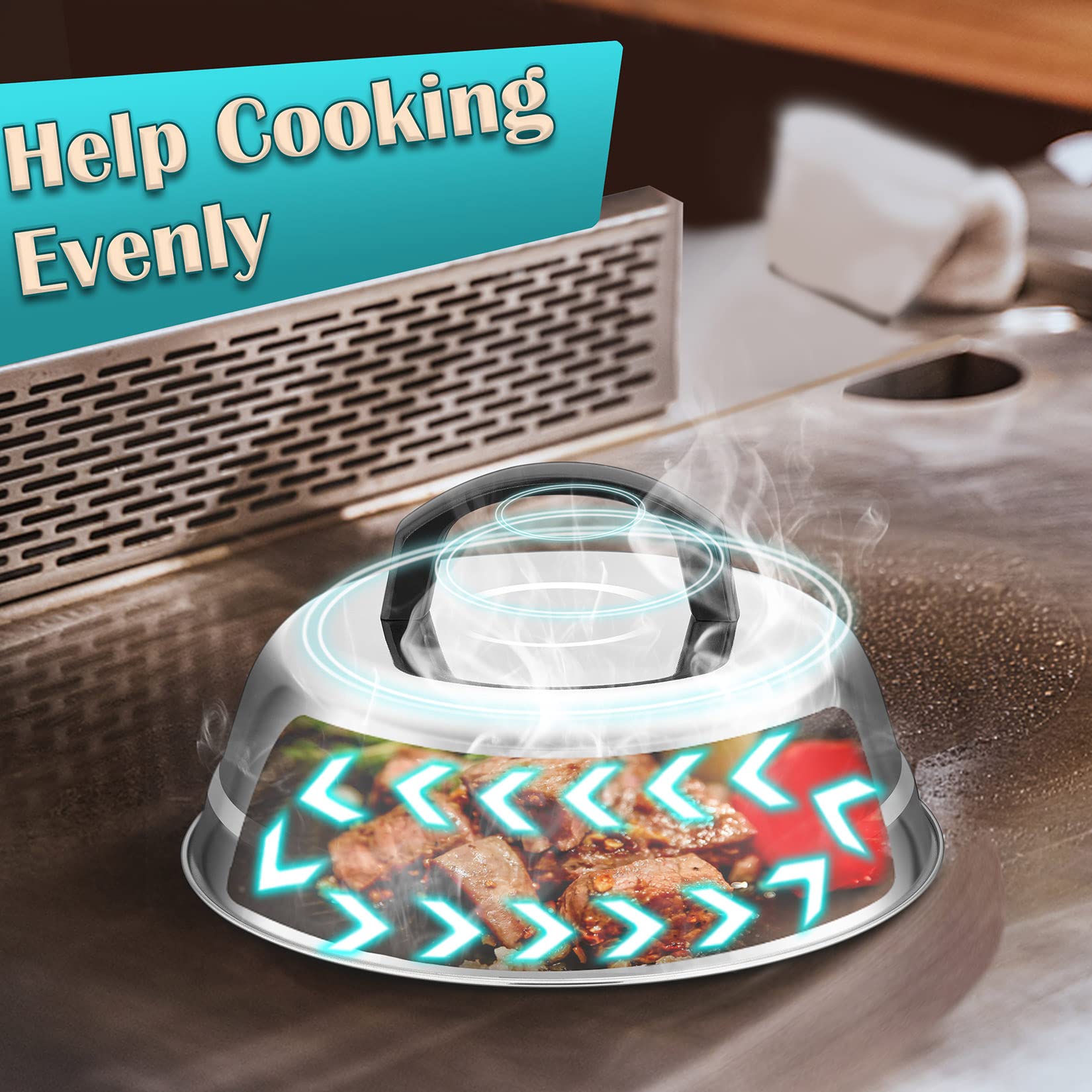 9 Inch Stainless Steel Basting Cover for Griddle - Cheese Melting Dome with Heat-Proof Handle - Heavy Duty & Dishwasher Safe - Perfect for Outdoor Camping, BBQ, Grilling & Teppanyaki Cooking (3-Pack)