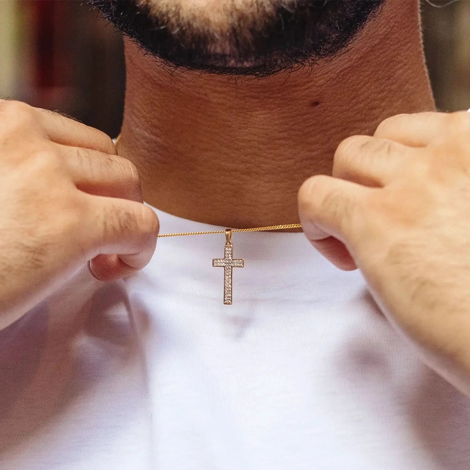 Solid Gold Men's Diamond Cross Necklace - Elegant & Durable Jewelry for Gifts, Weddings & Everyday Wear