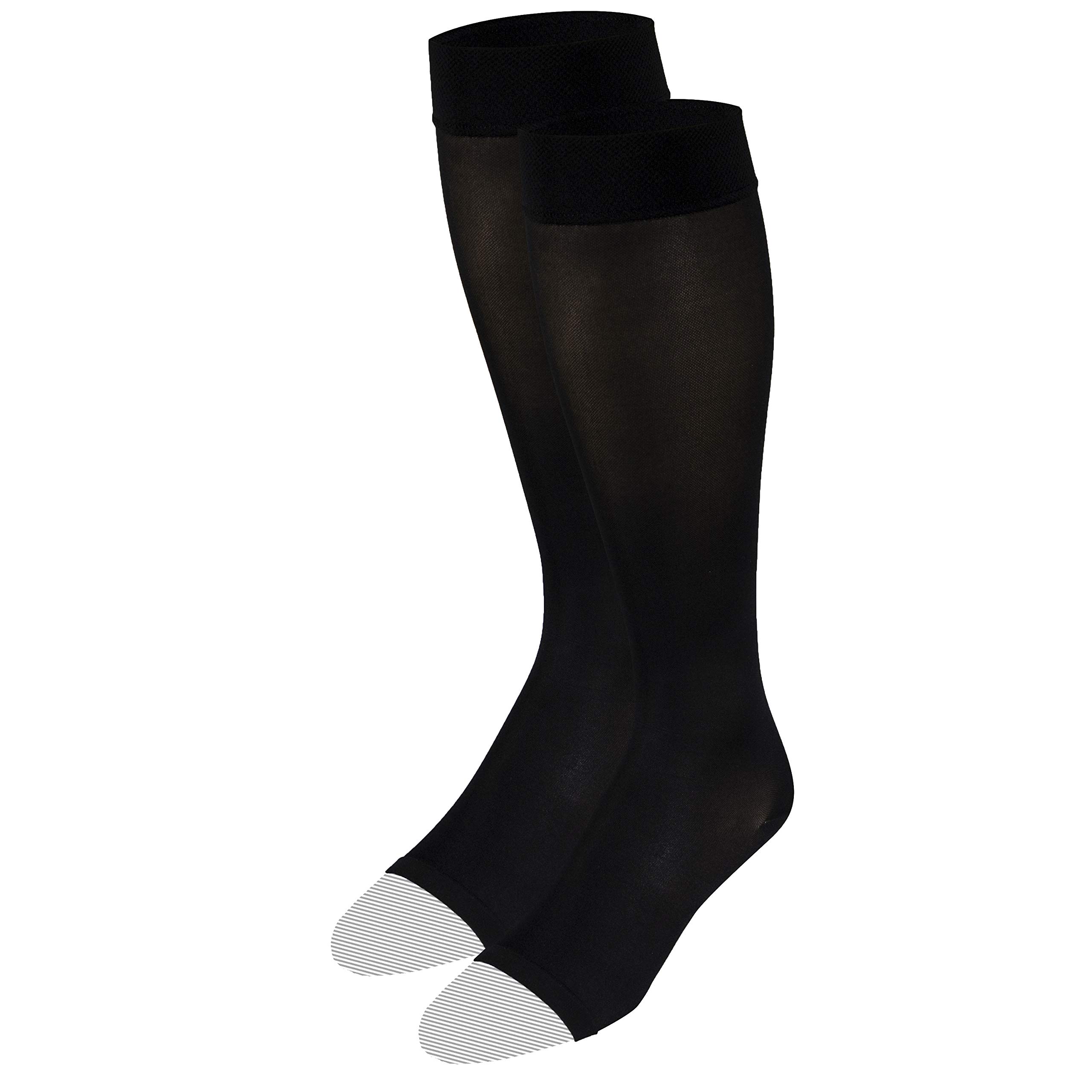 Truform Women's Knee High Compression Stockings 15-20 mmHg - Open Toe Opaque Black Medium - Medical Support Socks for Varicose Veins, Circulation & Travel