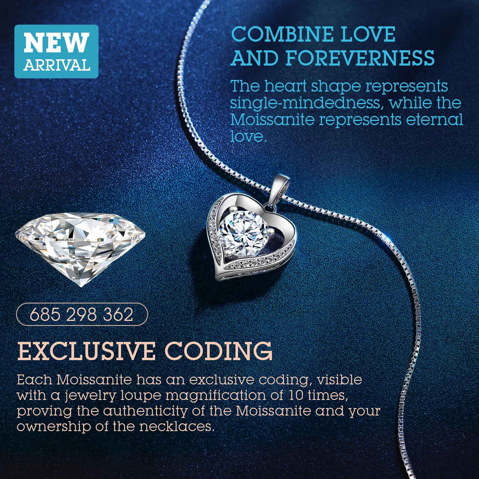 1-3 Carat Moissanite Heart Pendant Necklace for Women - Engraved 