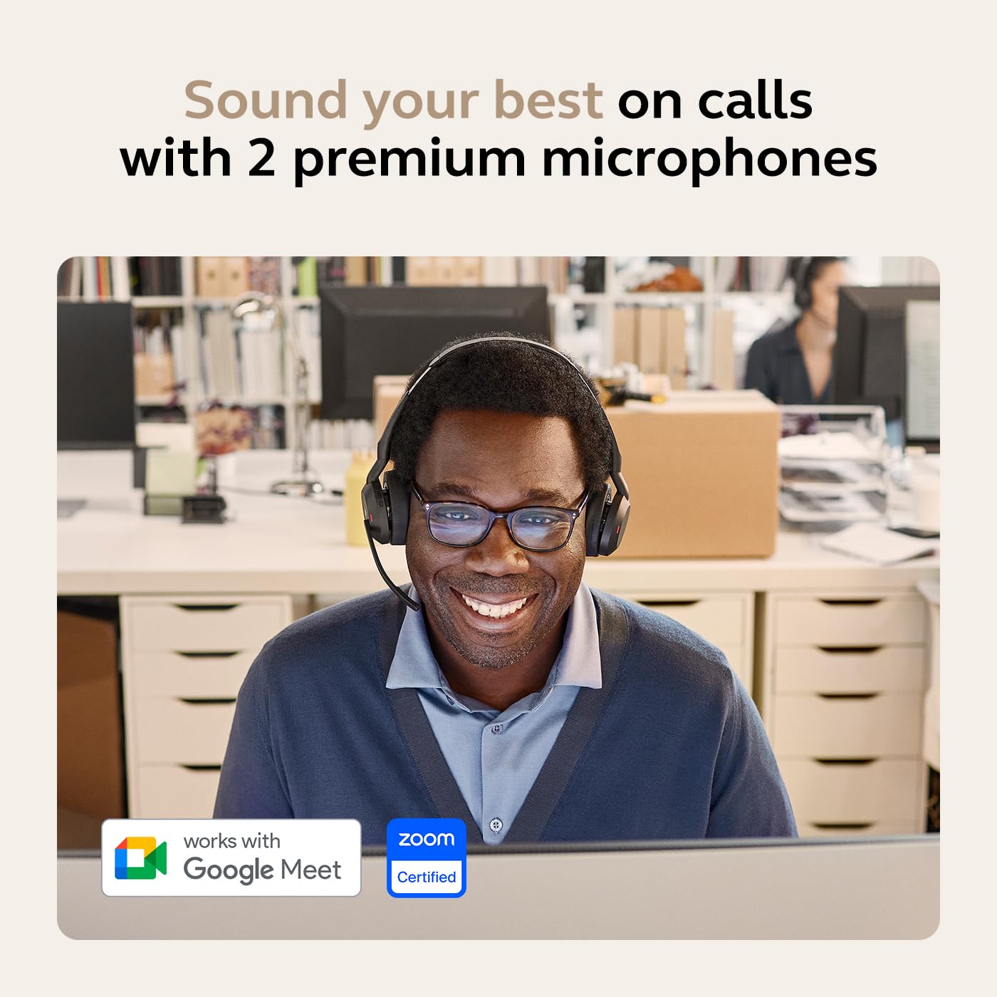 Jabra Evolve2 55 Wireless Stereo Headset with Active Noise Cancellation & AirComfort Technology - UC Certified for Zoom, Google Meet, Microsoft Teams - Perfect for Remote Work, Online Meetings & Home Office (Black)