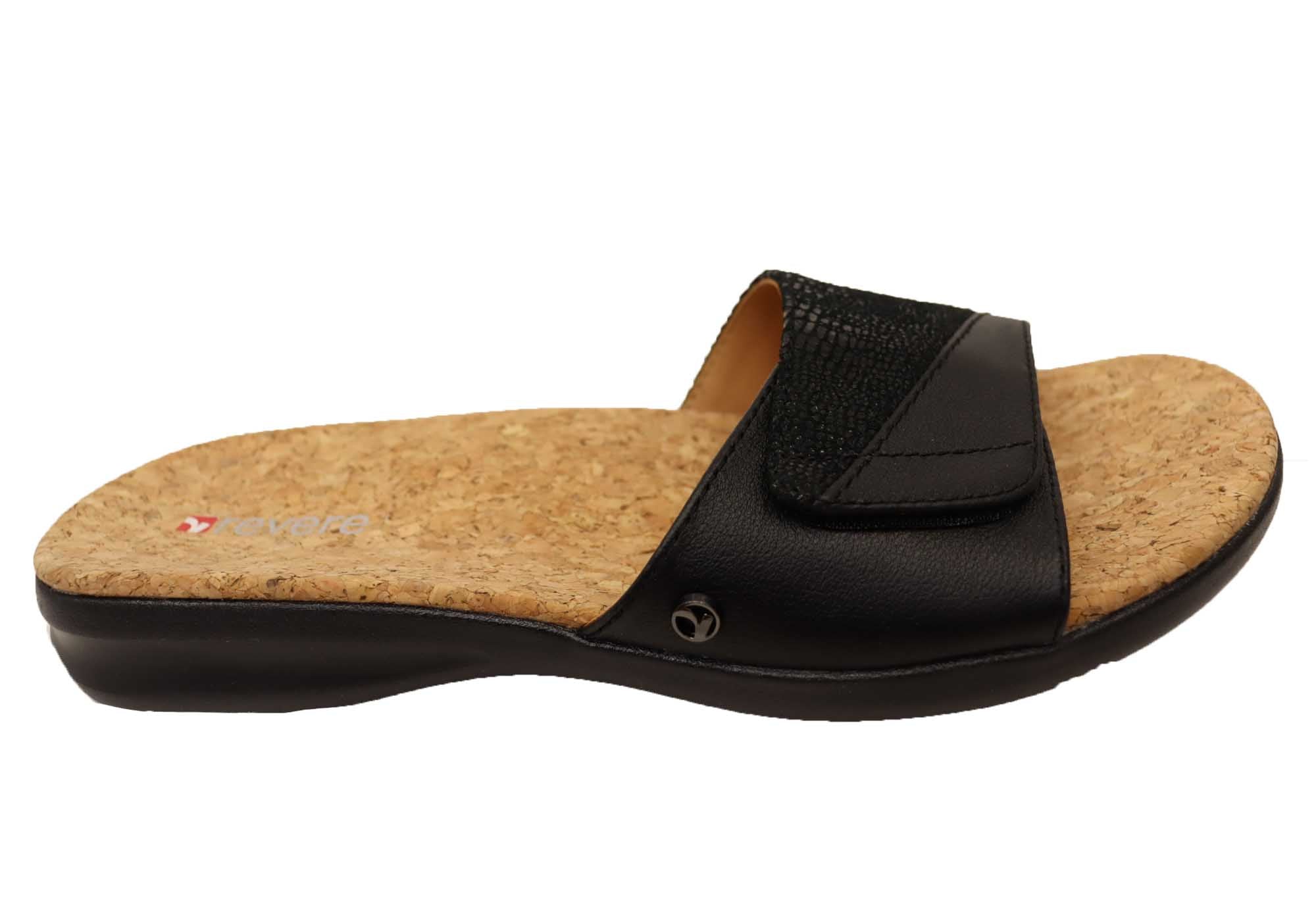 Revere Macau Women's Comfortable Leather Slides Sandals - Casual Summer Shoes for Beach, Pool & Home Wear