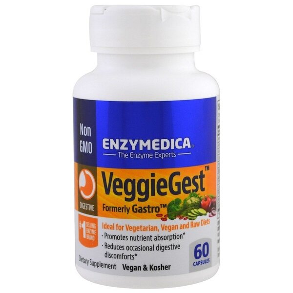 Enzymedica VeggieGest Digestive Enzymes - 60 Capsules for Better Digestion of Vegetables & Plant-Based Foods | Supports Gut Health & Nutrient Absorption