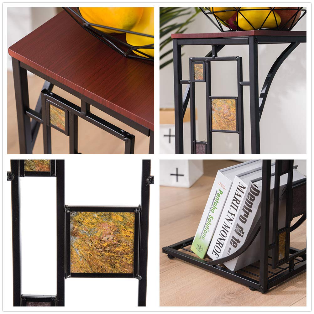 C-Shaped End Table with Wood Top - Sofa Side Table, Coffee & Snack Tray, Living Room Furniture for Couches - Brown | Perfect for Small Spaces, Reading Nooks & TV Snacking