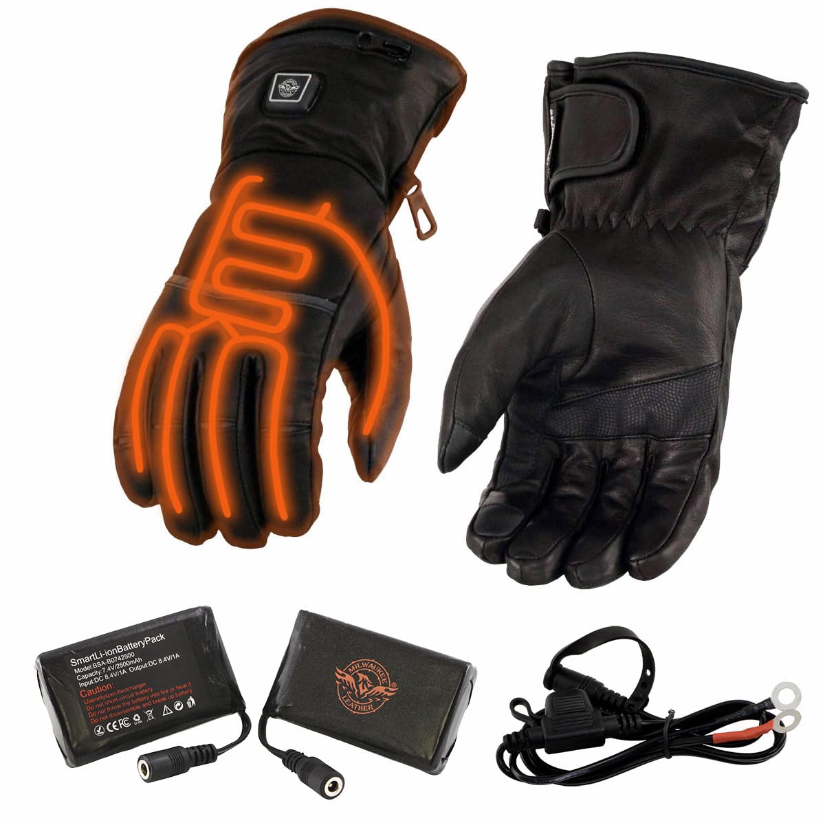 Milwaukee Leather MG7513SET Men’s Heated Winter Gloves for Motorcycle Riding, Skiing & Hunting - Battery Powered with Harness Wire & i-Touch Technology - Keep Hands Warm in Cold Weather