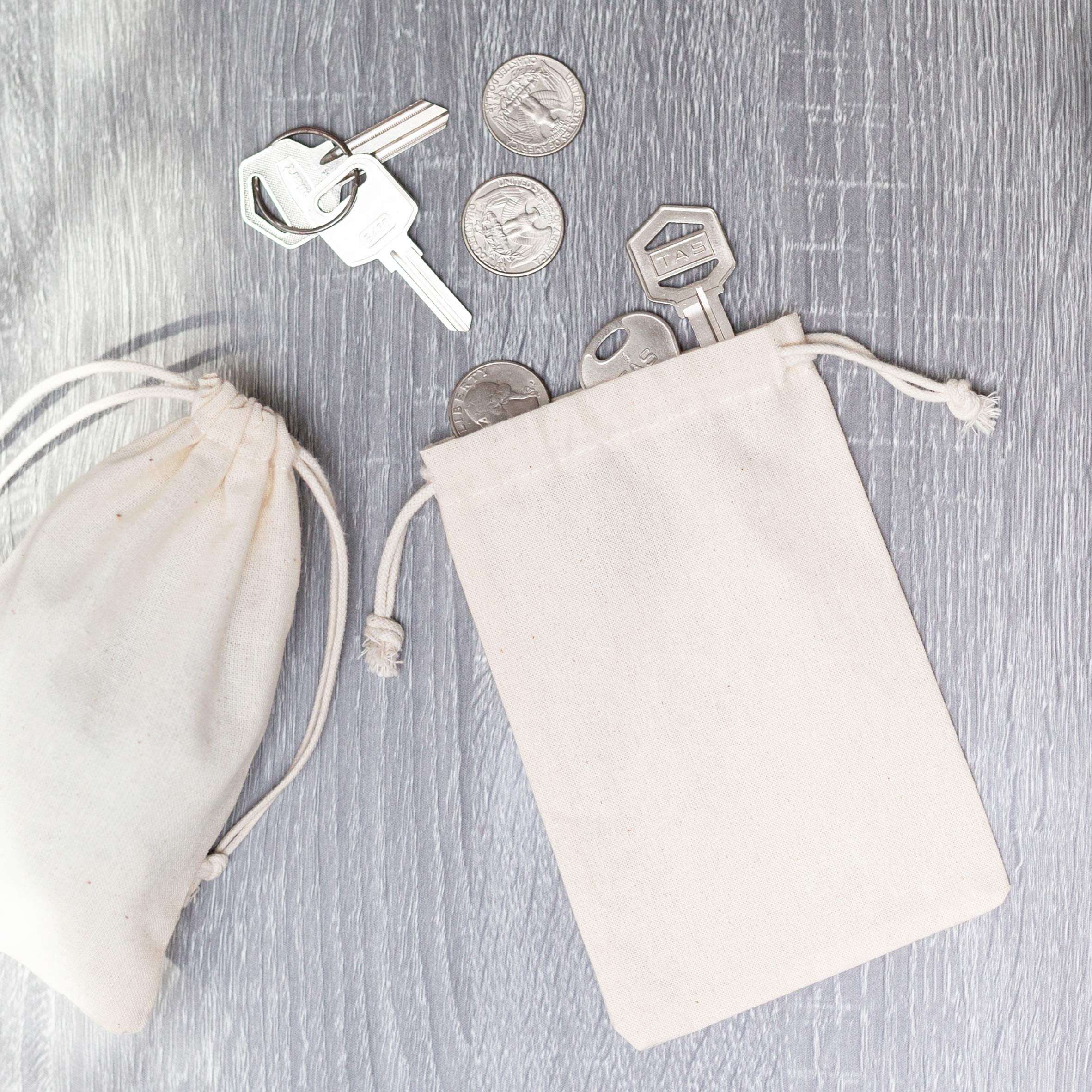 Premium 100% Cotton Muslin Drawstring Bags - 12 Pack Unbleached Beige (4